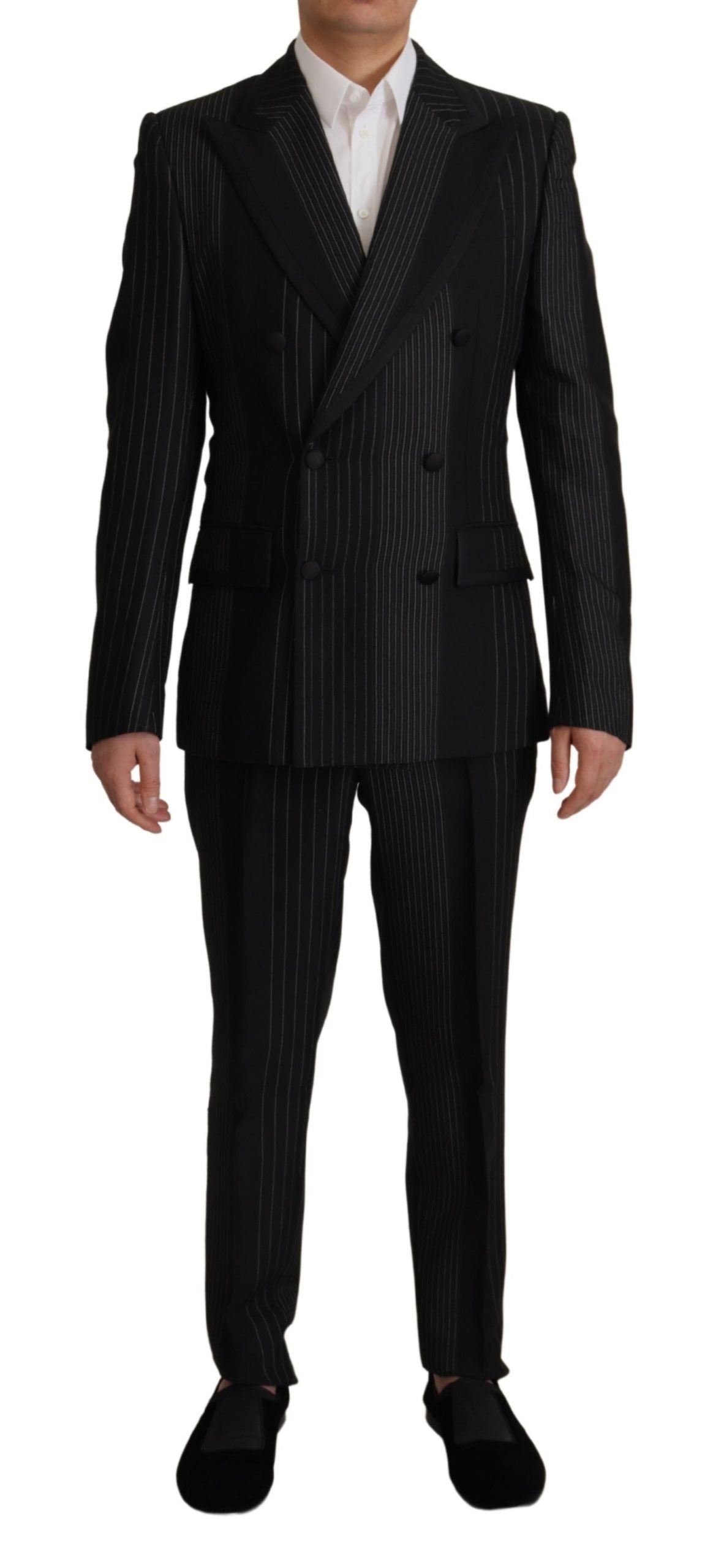 Dolce & Gabbana Elegant Black Striped Slim Fit Two-Piece Suit IT48 / M