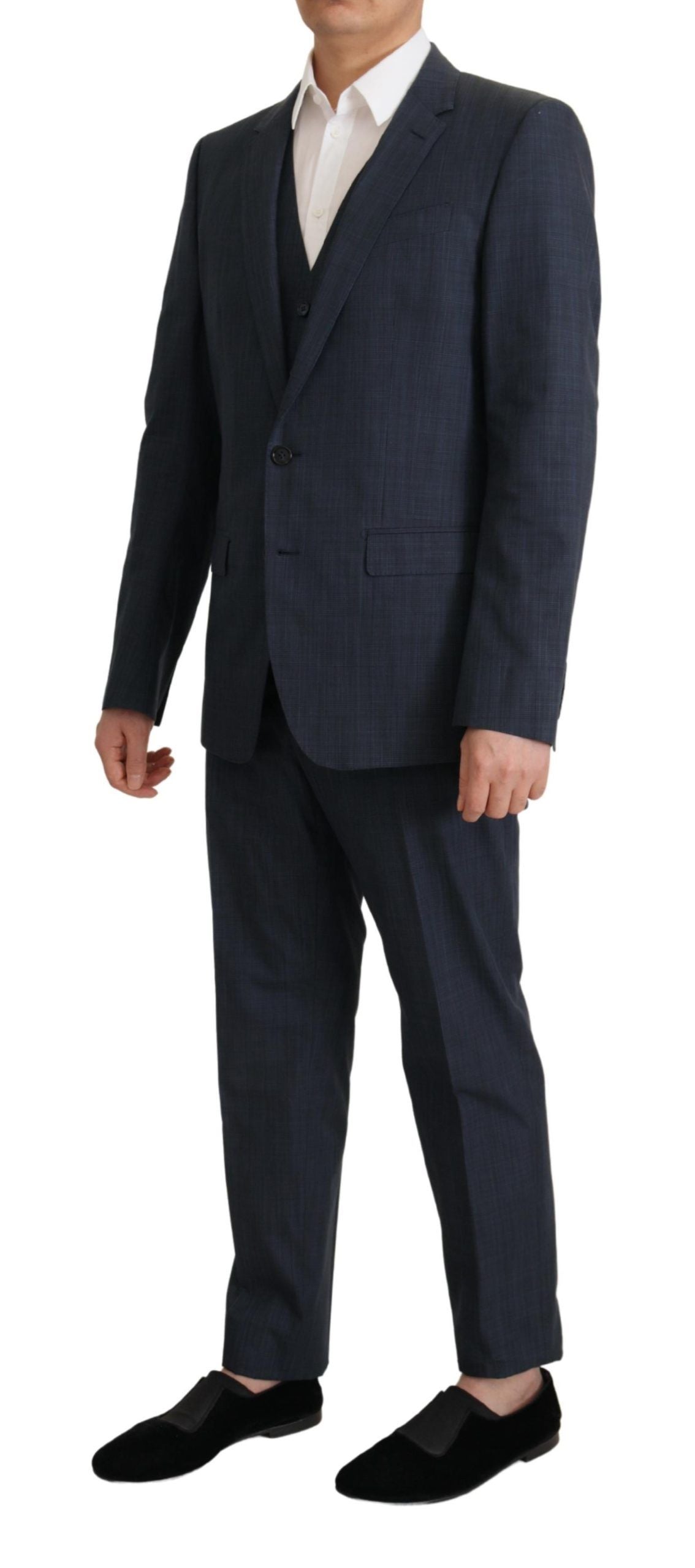 Dolce & Gabbana Elegant Dark Blue Cotton Three Piece Martini Suit IT48 / M