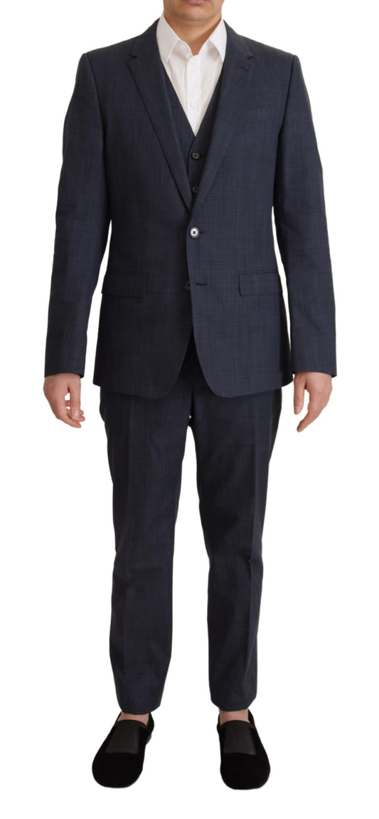 Dolce & Gabbana Elegant Dark Blue Cotton Three Piece Martini Suit IT48 / M