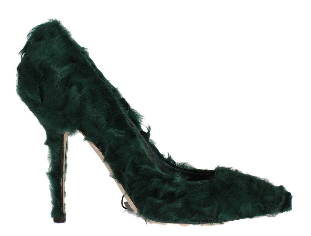 Dolce & Gabbana Elegant Green Xiangao Fur Leather Pumps EU40 / US9.5