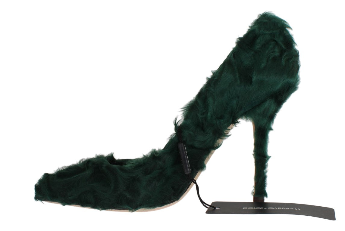 Dolce & Gabbana Elegant Green Xiangao Fur Leather Pumps EU40 / US9.5