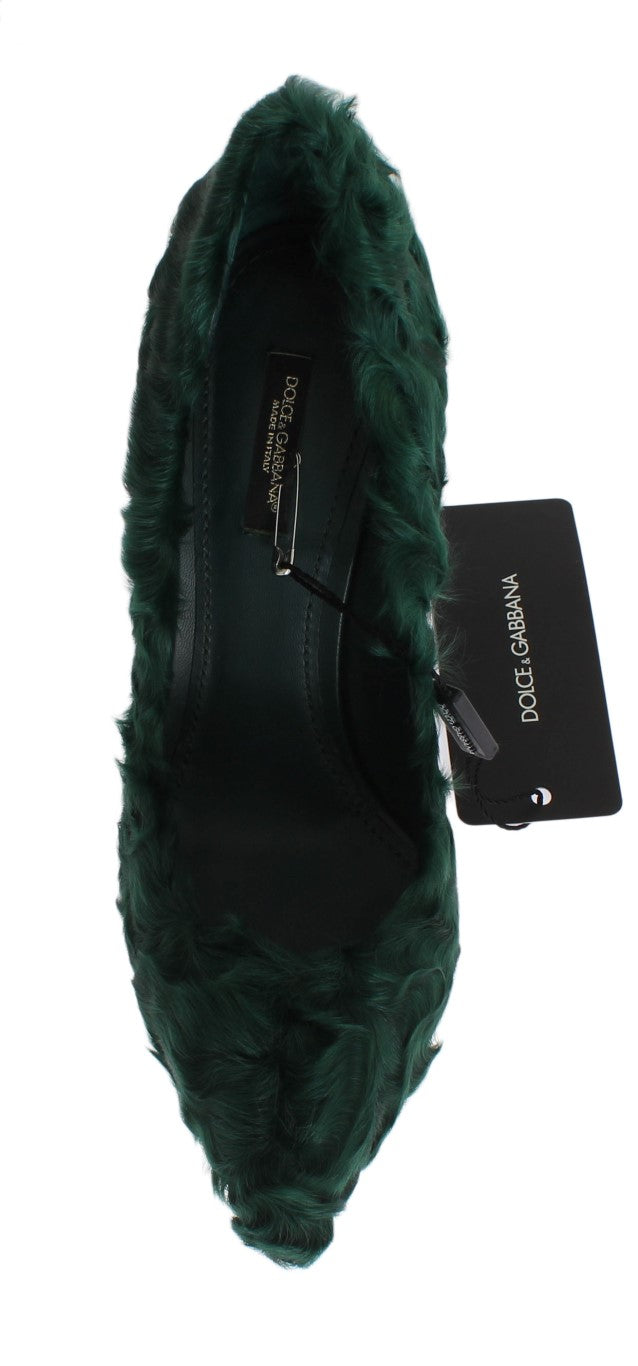 Dolce & Gabbana Elegant Green Xiangao Fur Leather Pumps EU40 / US9.5