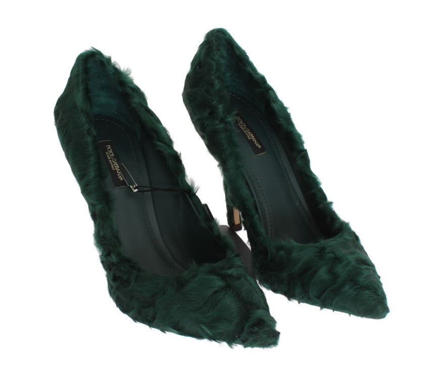 Dolce & Gabbana Elegant Green Xiangao Fur Leather Pumps EU40 / US9.5