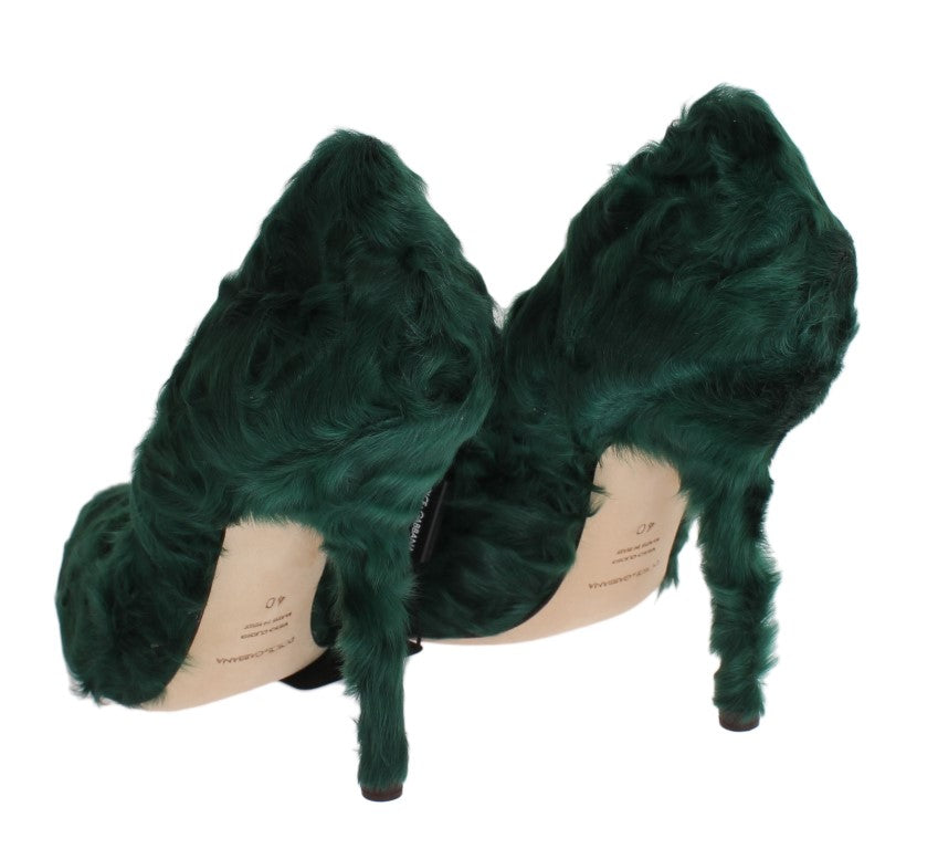 Dolce & Gabbana Elegant Green Xiangao Fur Leather Pumps EU40 / US9.5