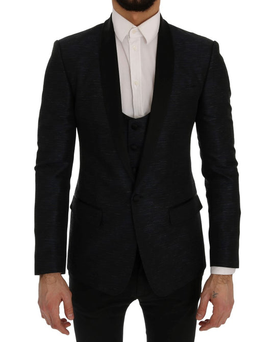 Dolce & Gabbana Elegant Blue & Black Slim Fit Suit Ensemble IT48 / M