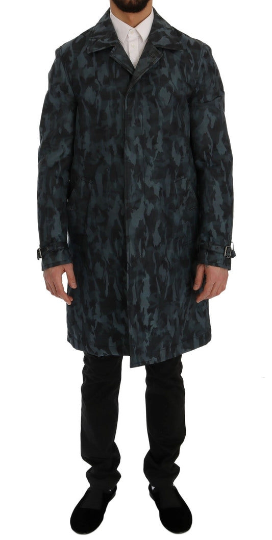 Dolce & Gabbana Blue Camouflage Trench Coat Elegance IT48 / M