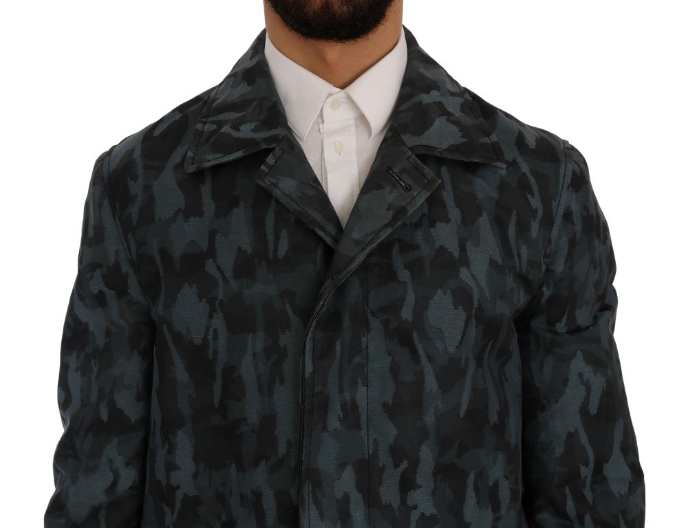 Dolce & Gabbana Blue Camouflage Trench Coat Elegance IT48 / M