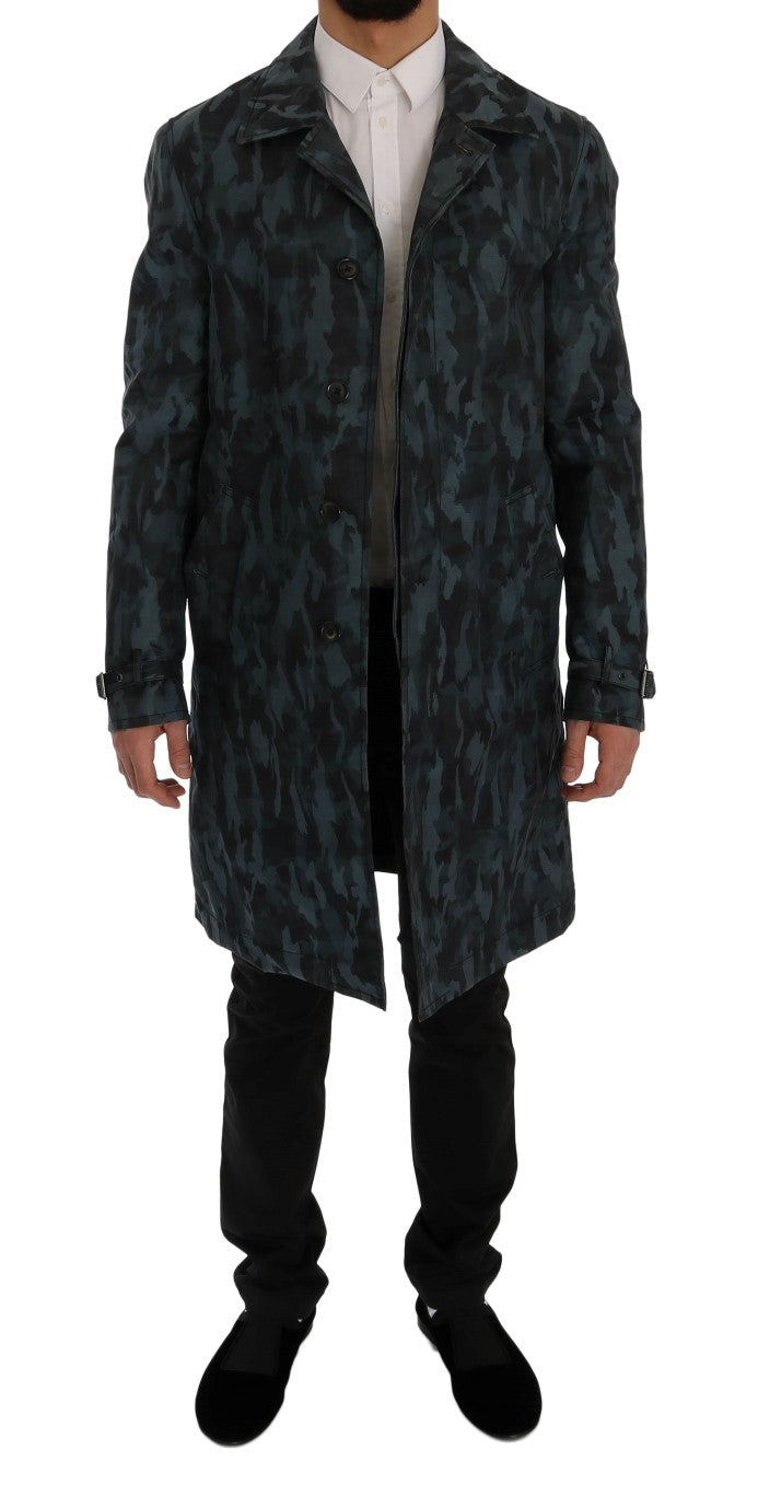 Dolce & Gabbana Blue Camouflage Trench Coat Elegance IT48 / M