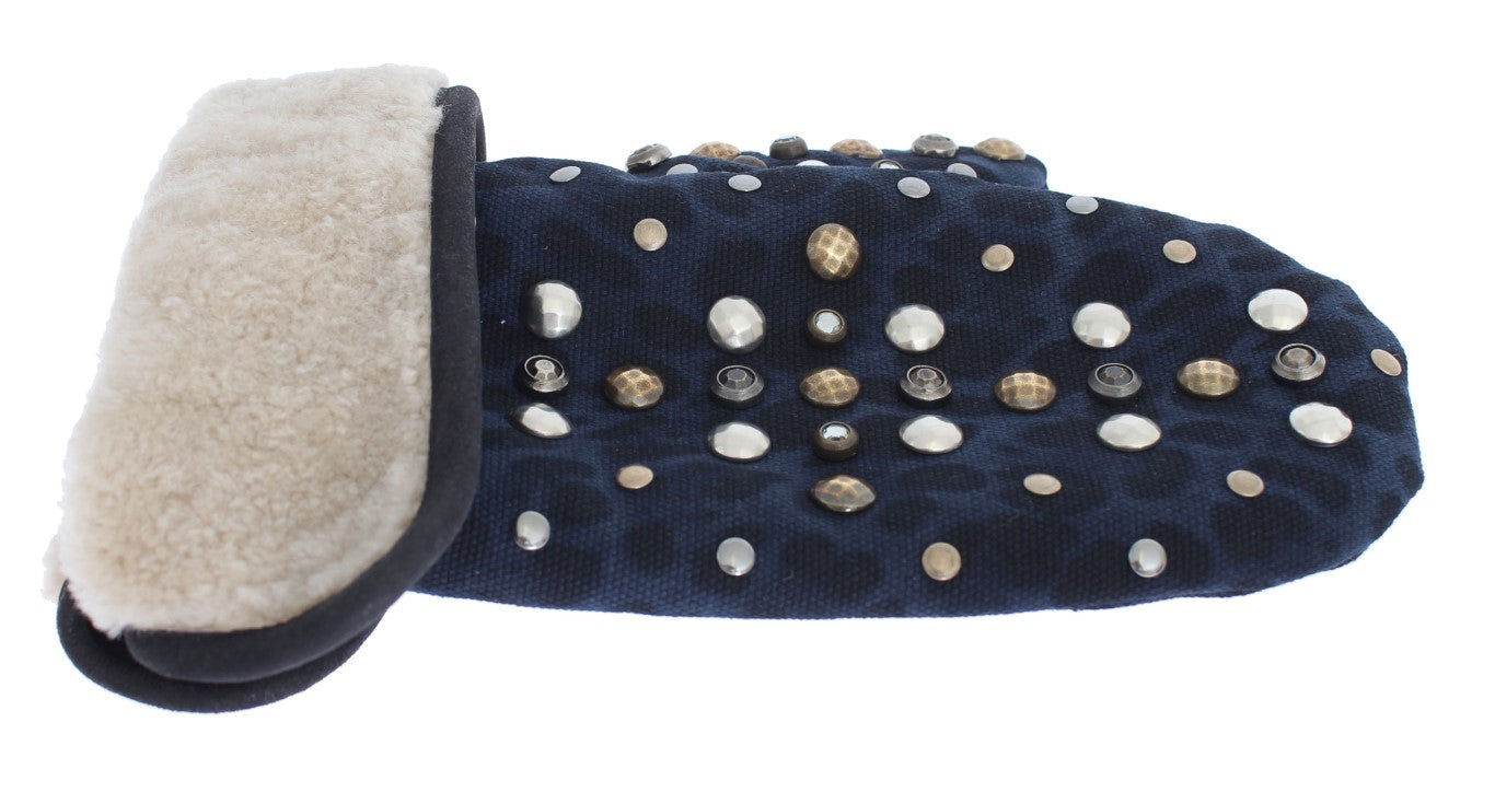 Dolce & Gabbana Chic Gray Wool & Shearling Gloves with Studded Details 9/M