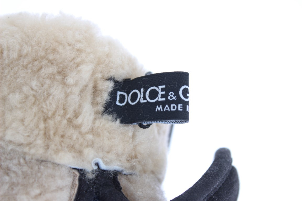 Dolce & Gabbana Chic Gray Wool & Shearling Gloves with Studded Details 9/M