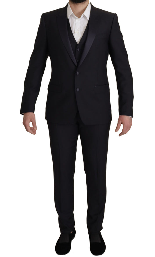 Dolce & Gabbana Elegant Black Three-Piece Wool Blend Suit IT50 / L