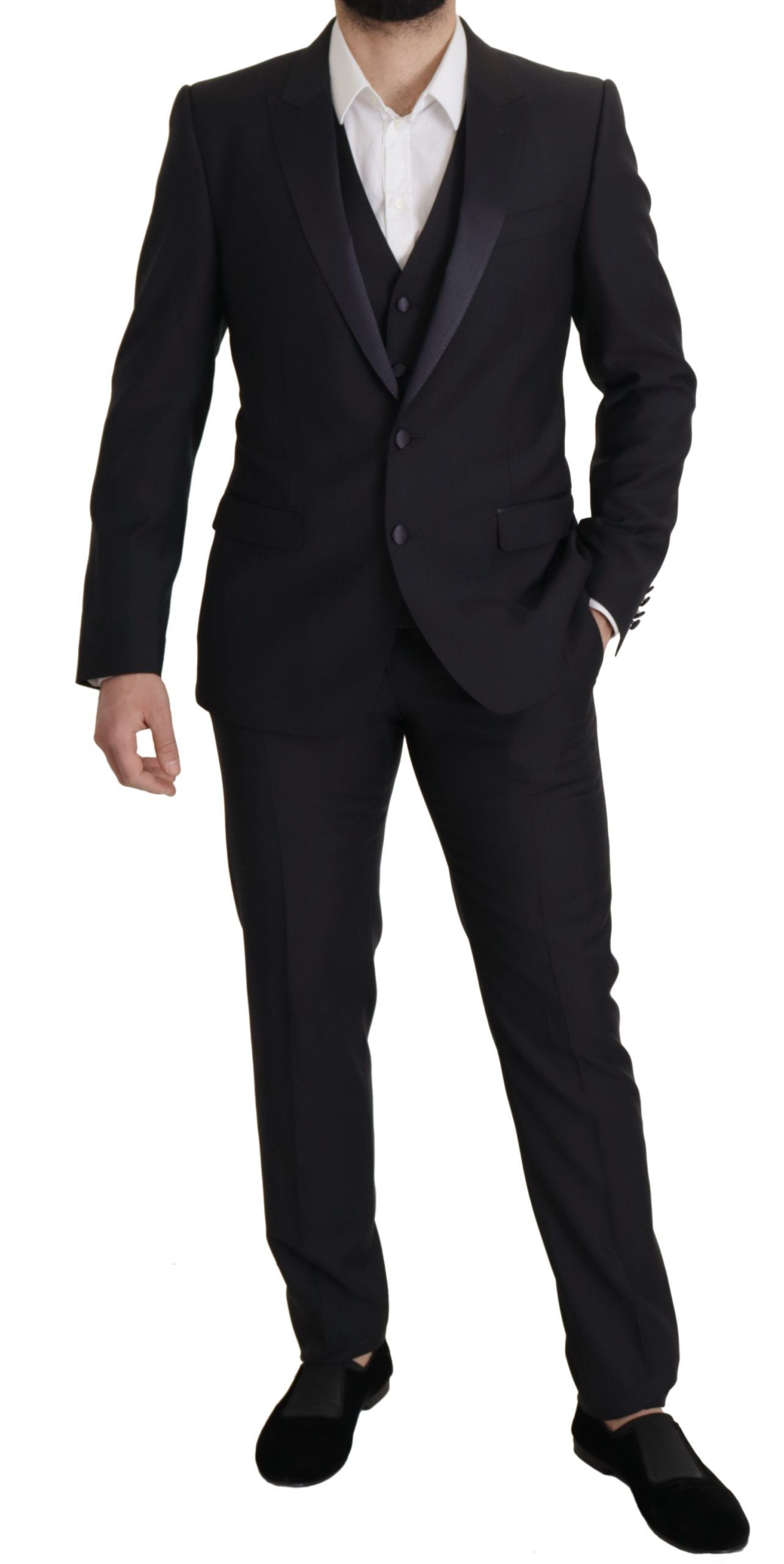 Dolce & Gabbana Elegant Black Three-Piece Wool Blend Suit IT50 / L