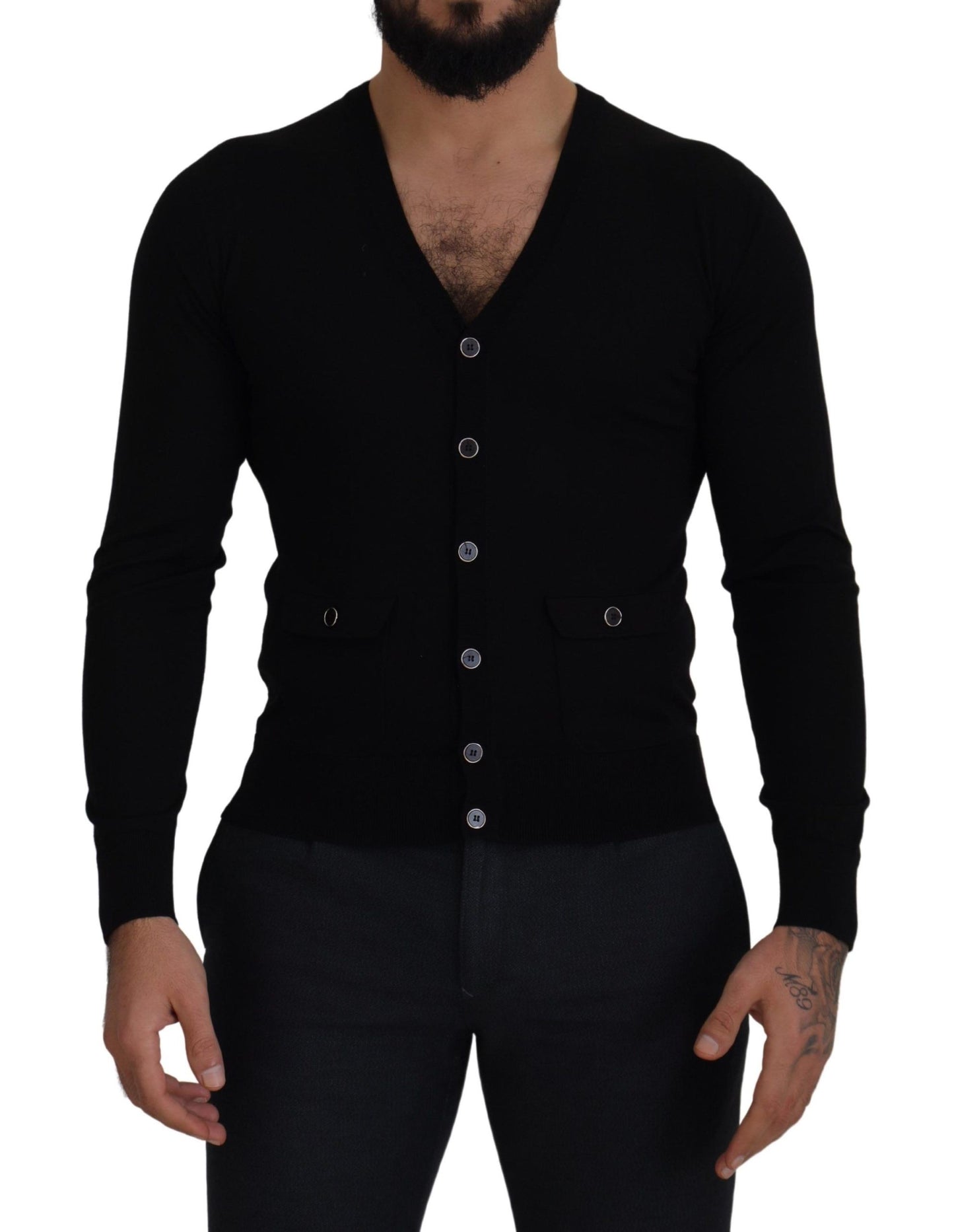 Dolce & Gabbana Elegant Wool Buttoned Black Cardigan IT44 / XS