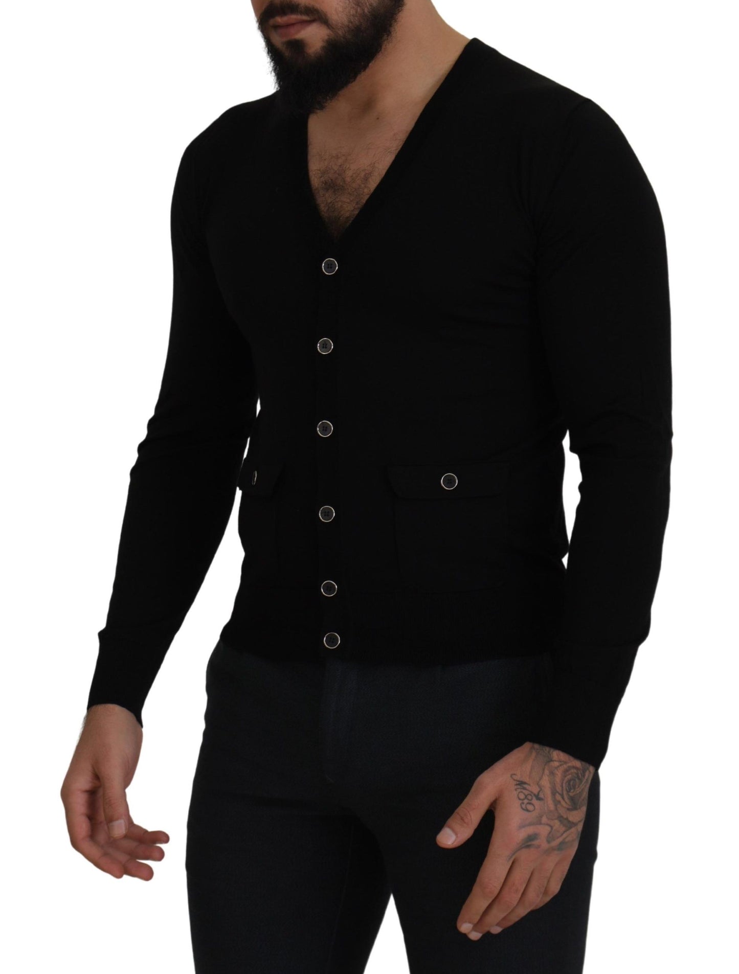 Dolce & Gabbana Elegant Wool Buttoned Black Cardigan IT44 / XS