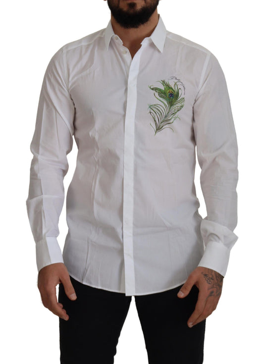 Dolce & Gabbana Elegant White Peacock Feather Dress Shirt IT41 | L