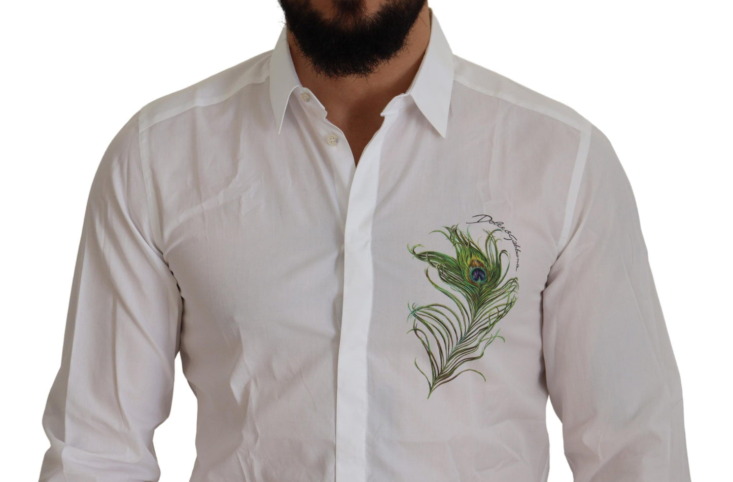 Dolce & Gabbana Elegant White Peacock Feather Dress Shirt IT41 | L