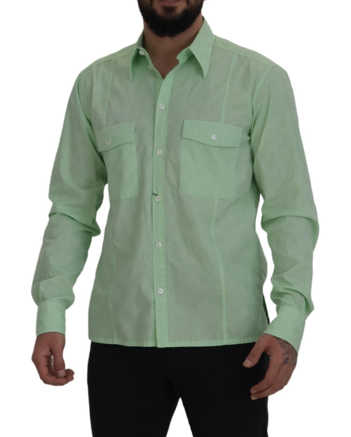 Dolce & Gabbana Mint Green Slim Fit Casual Button-Down Shirt IT42 | XL