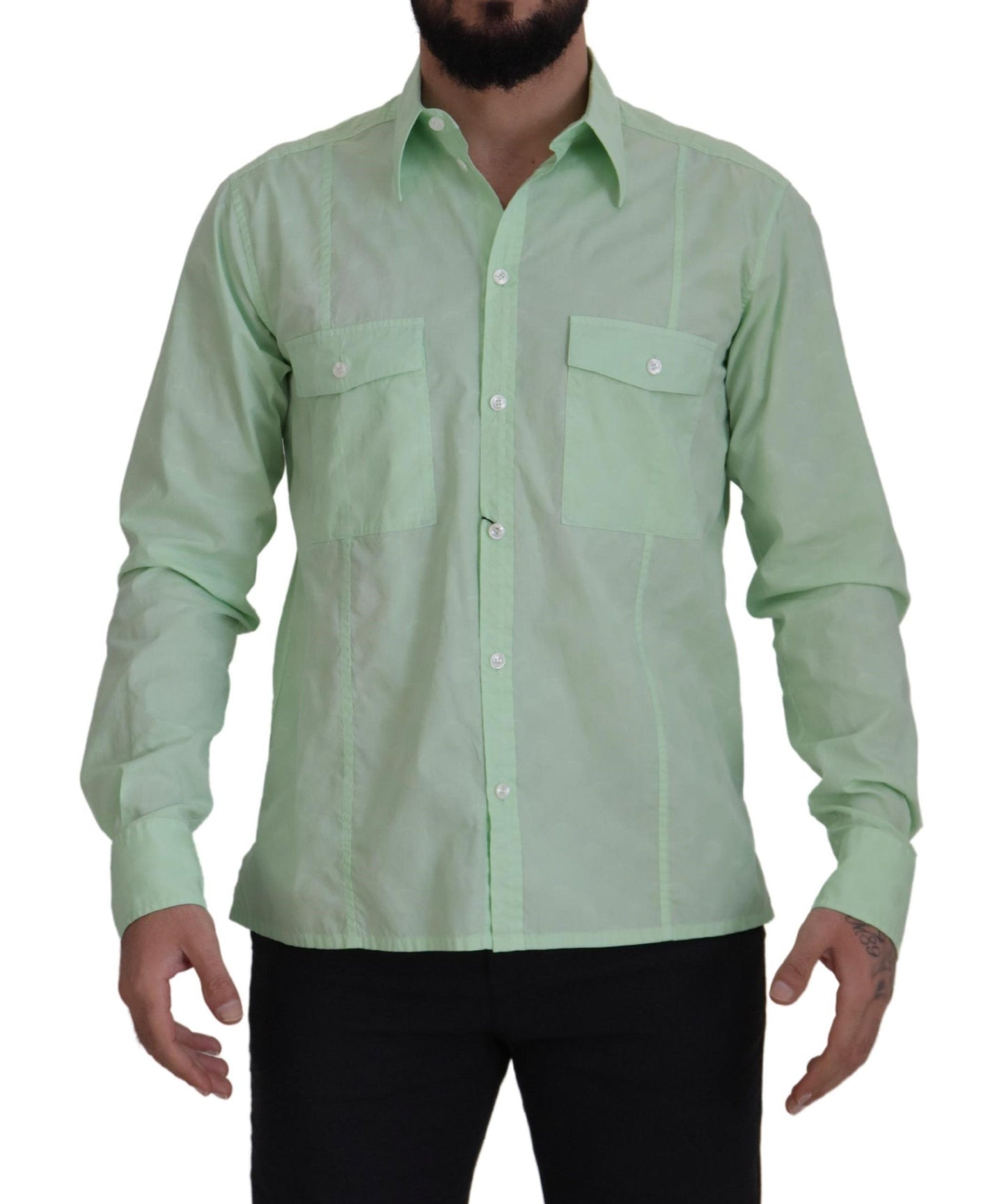 Dolce & Gabbana Mint Green Slim Fit Casual Button-Down Shirt IT42 | XL