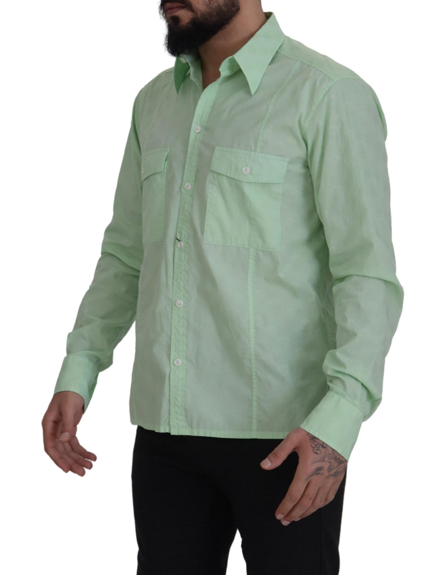 Dolce & Gabbana Mint Green Slim Fit Casual Button-Down Shirt IT42 | XL