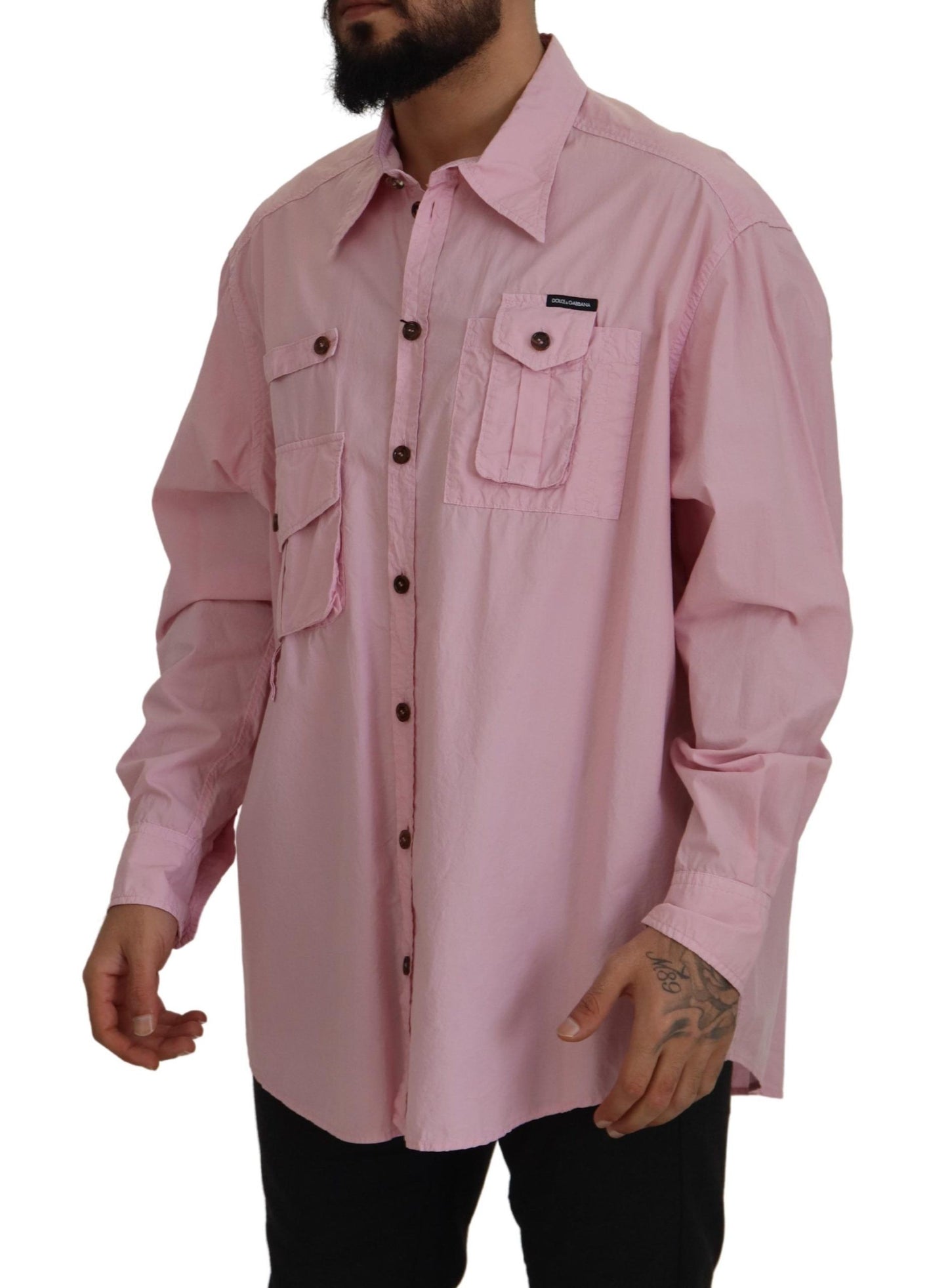 Dolce & Gabbana Elegant Pink Casual Cotton Shirt IT45 / 3XL