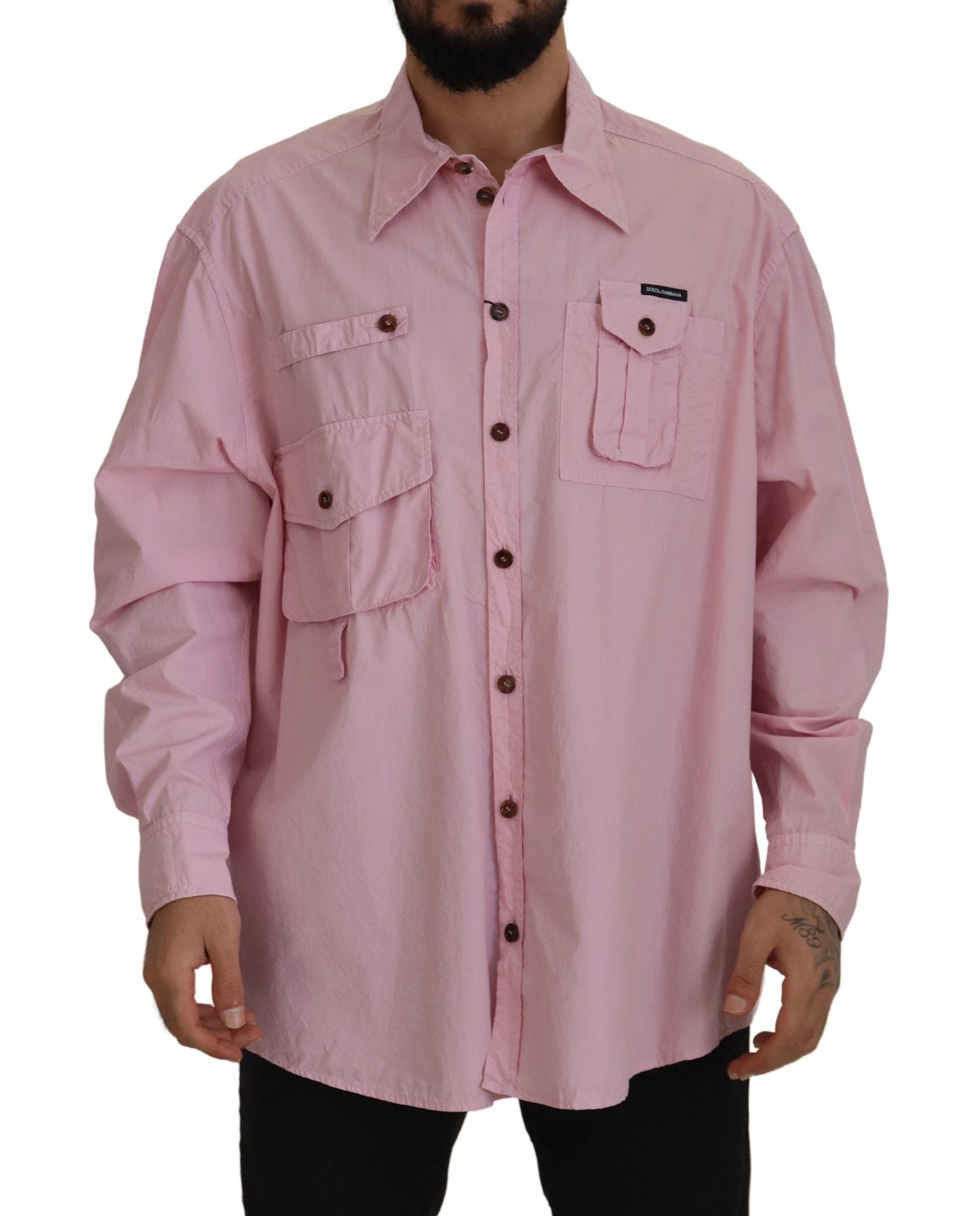 Dolce & Gabbana Elegant Pink Casual Cotton Shirt IT45 / 3XL