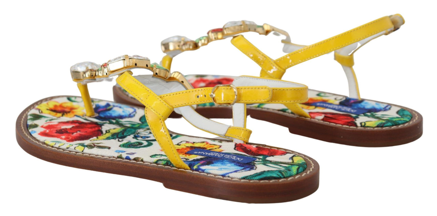 Dolce & Gabbana Majolica Crystal Embellished Leather Sandals EU35.5 / US5