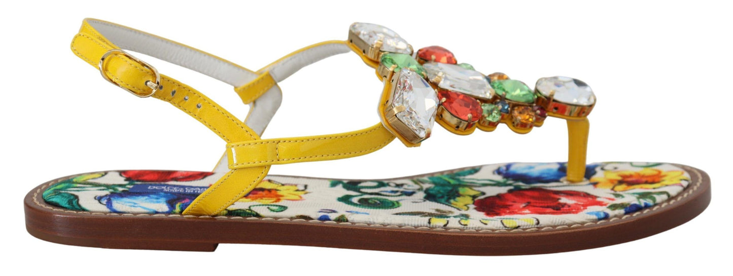 Dolce & Gabbana Majolica Crystal Embellished Leather Sandals EU35.5 / US5