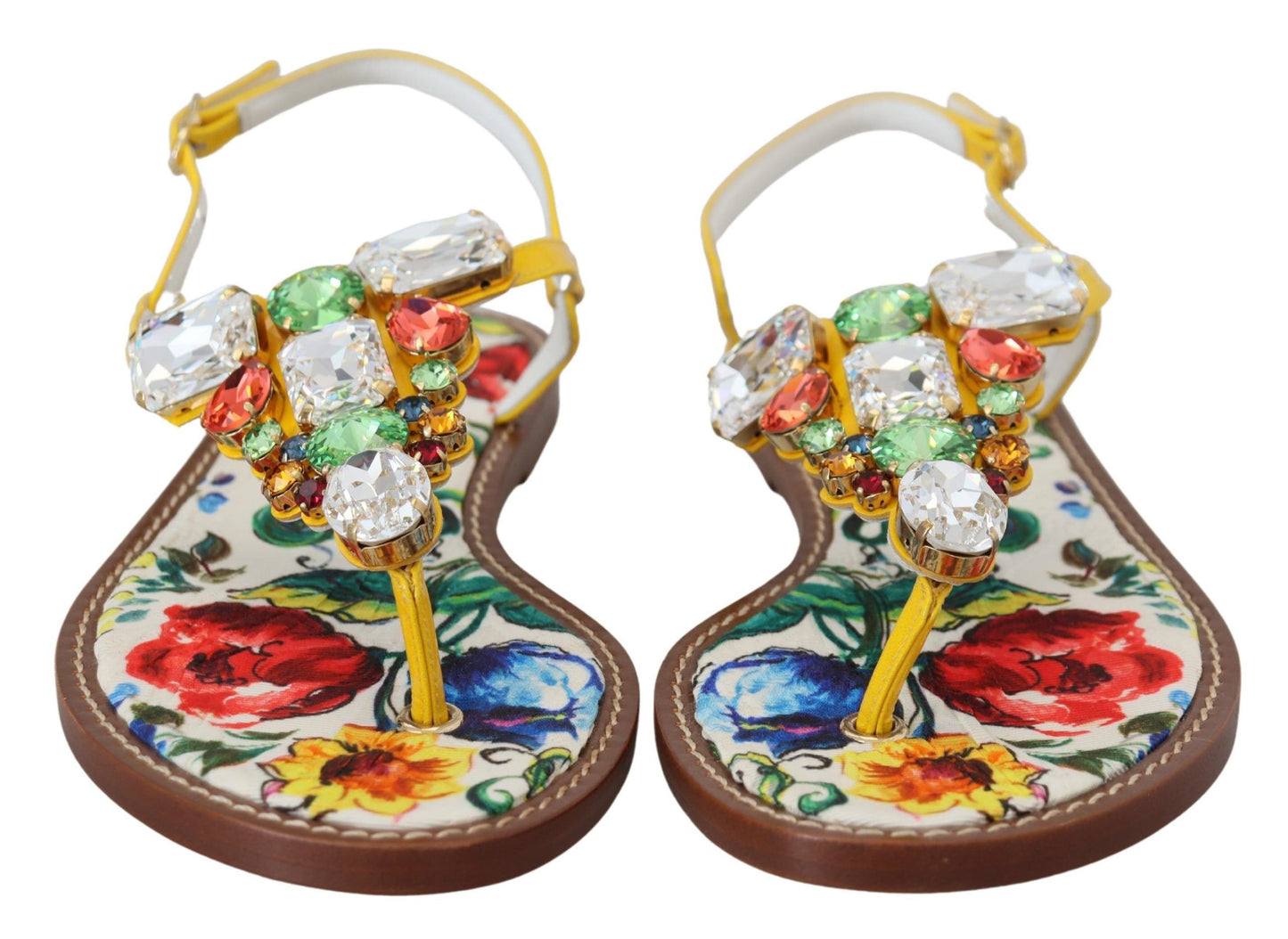 Dolce & Gabbana Majolica Crystal Embellished Leather Sandals EU35.5 / US5