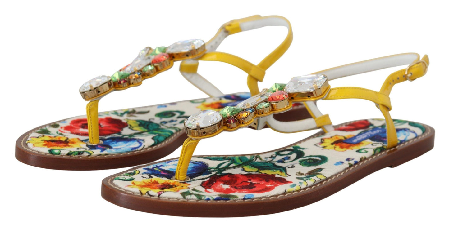 Dolce & Gabbana Majolica Crystal Embellished Leather Sandals EU35.5 / US5