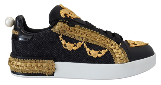 Dolce & Gabbana Elegant Portofino Leather Sneakers in Black