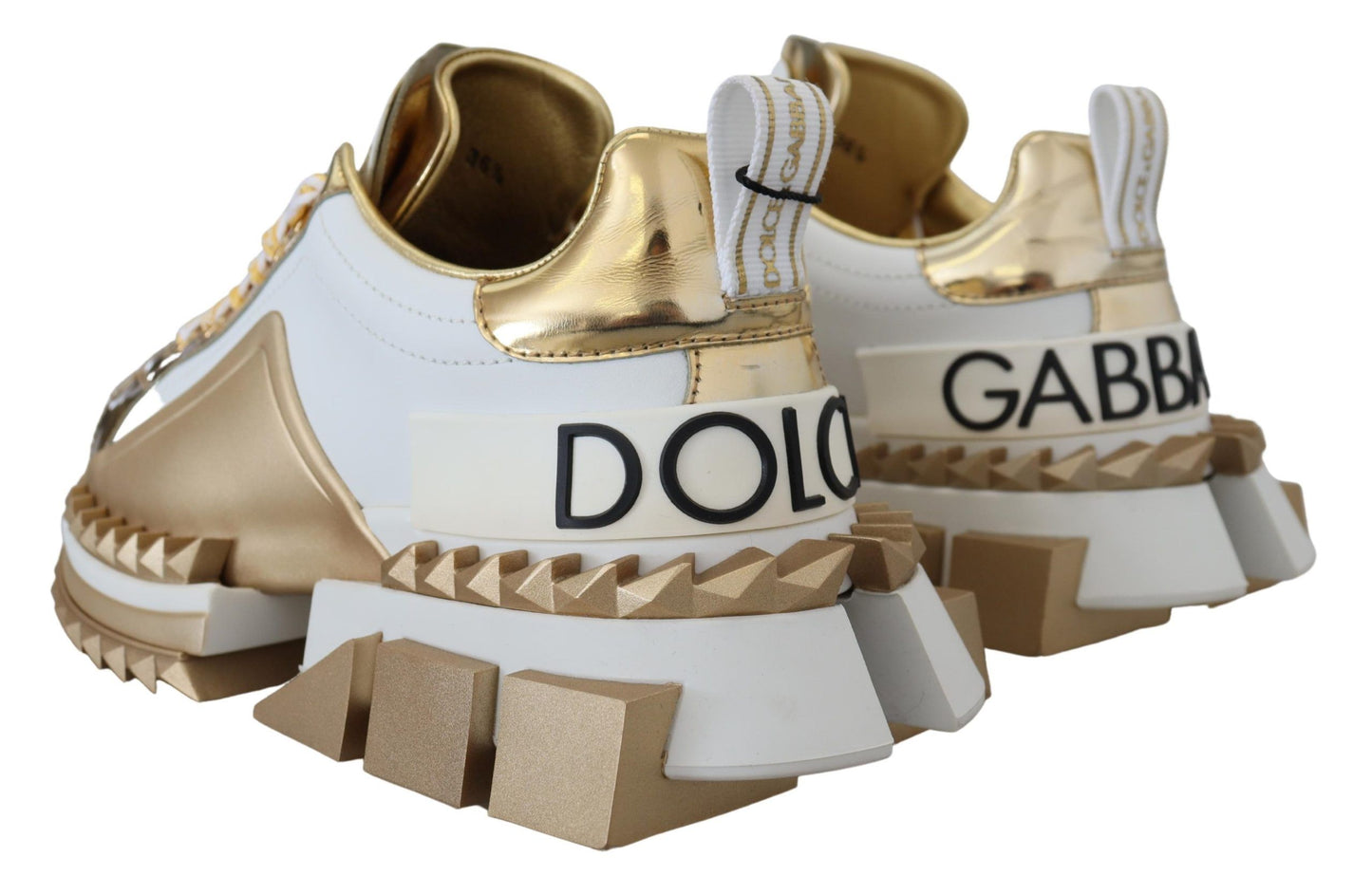 Dolce & Gabbana Elegant White and Gold Leather Sneakers EU35 / US4.5