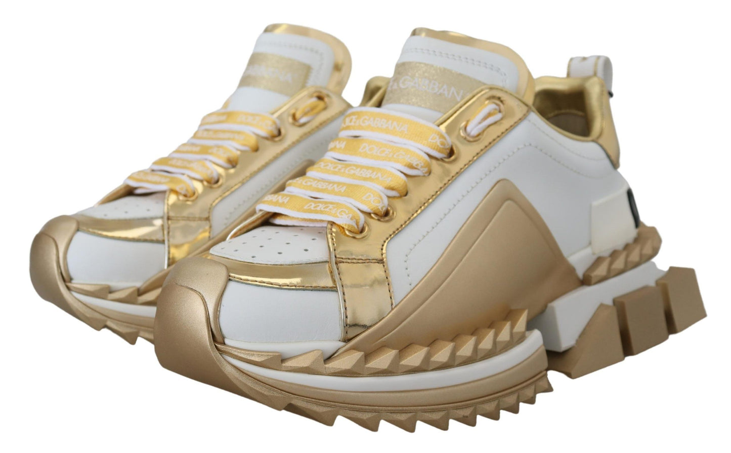 Dolce & Gabbana Elegant White and Gold Leather Sneakers EU35 / US4.5