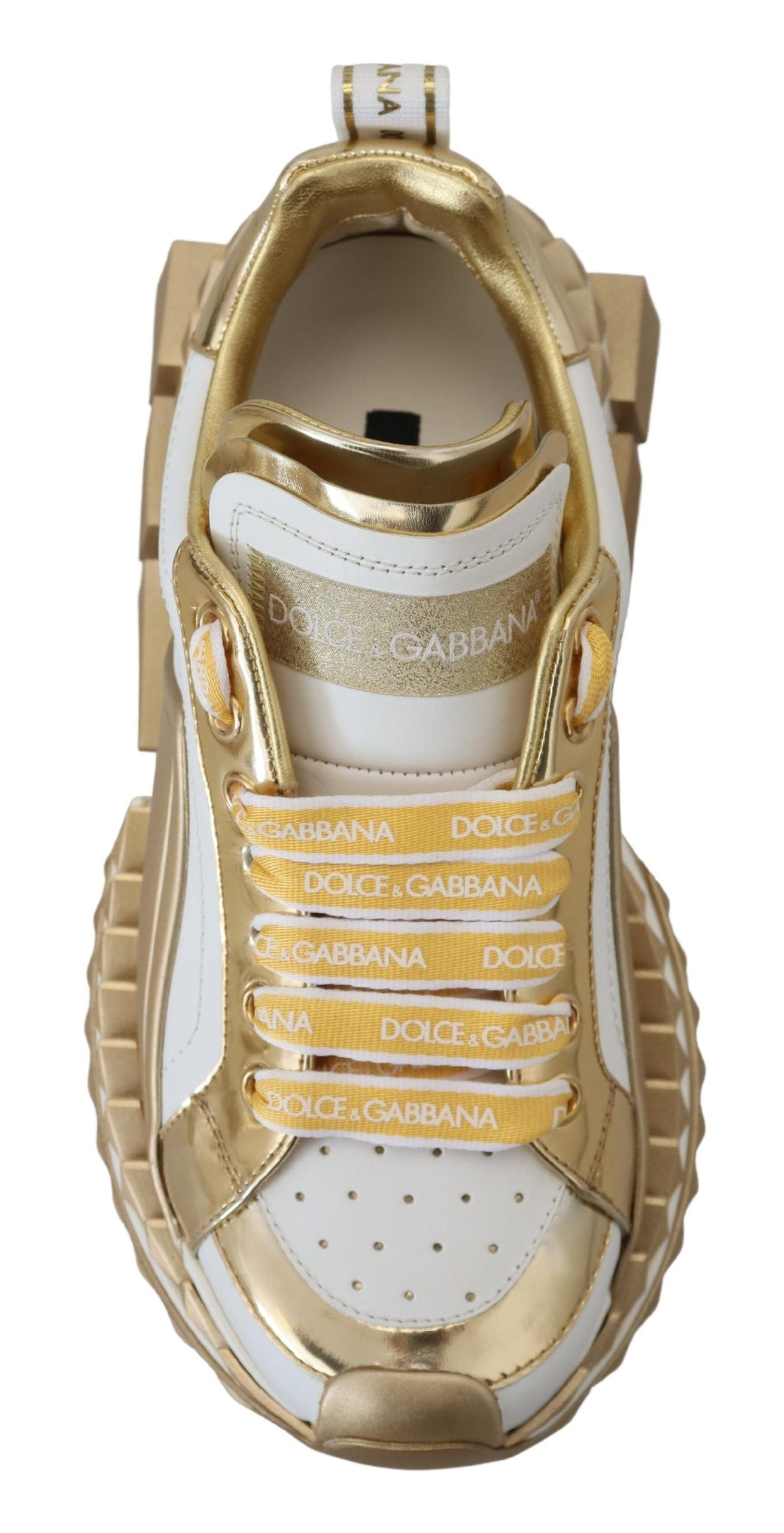 Dolce & Gabbana Elegant White and Gold Leather Sneakers EU35 / US4.5