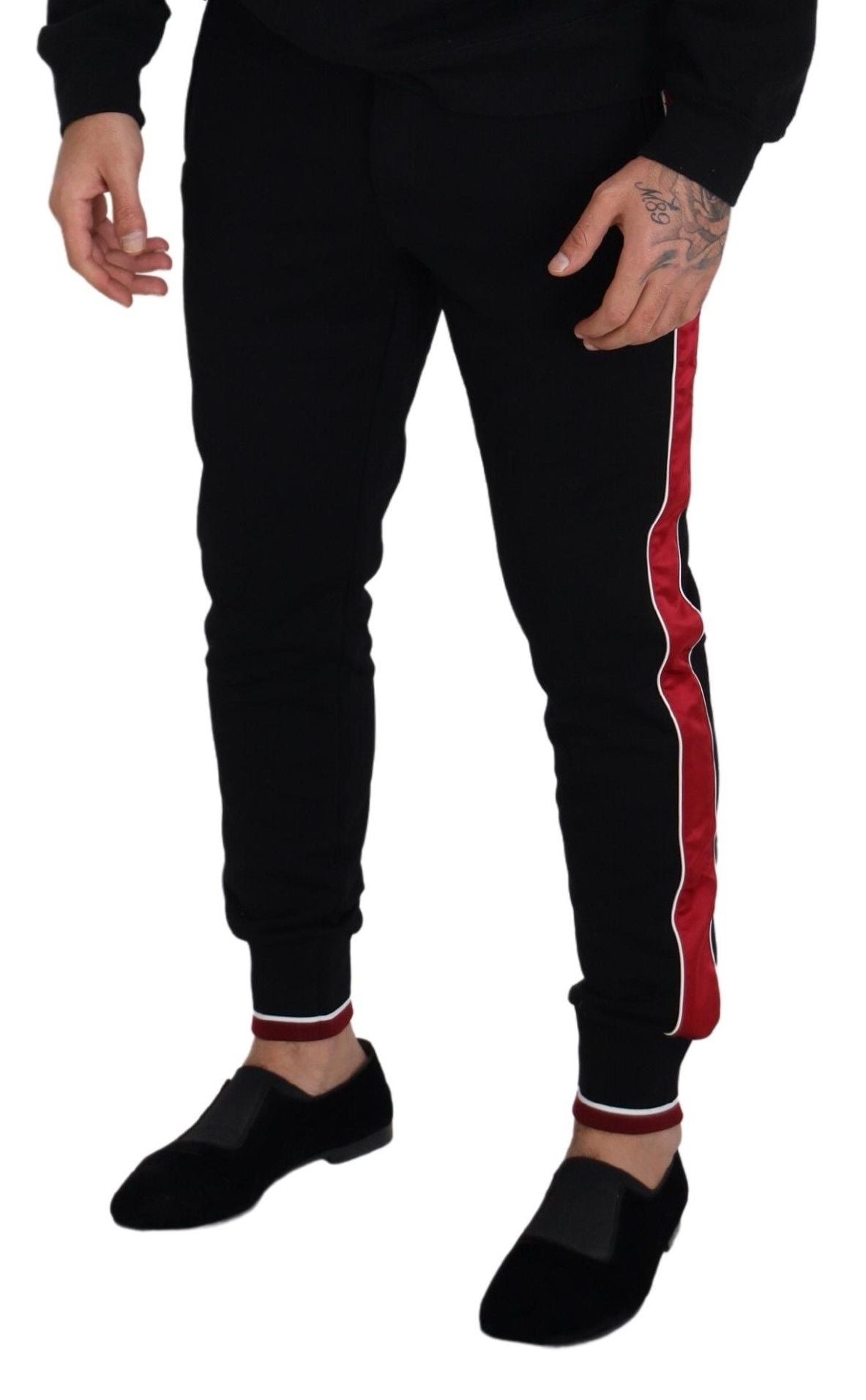 Dolce & Gabbana Elegant Black Jogging Sweatpants with Red Detail IT44 / XS