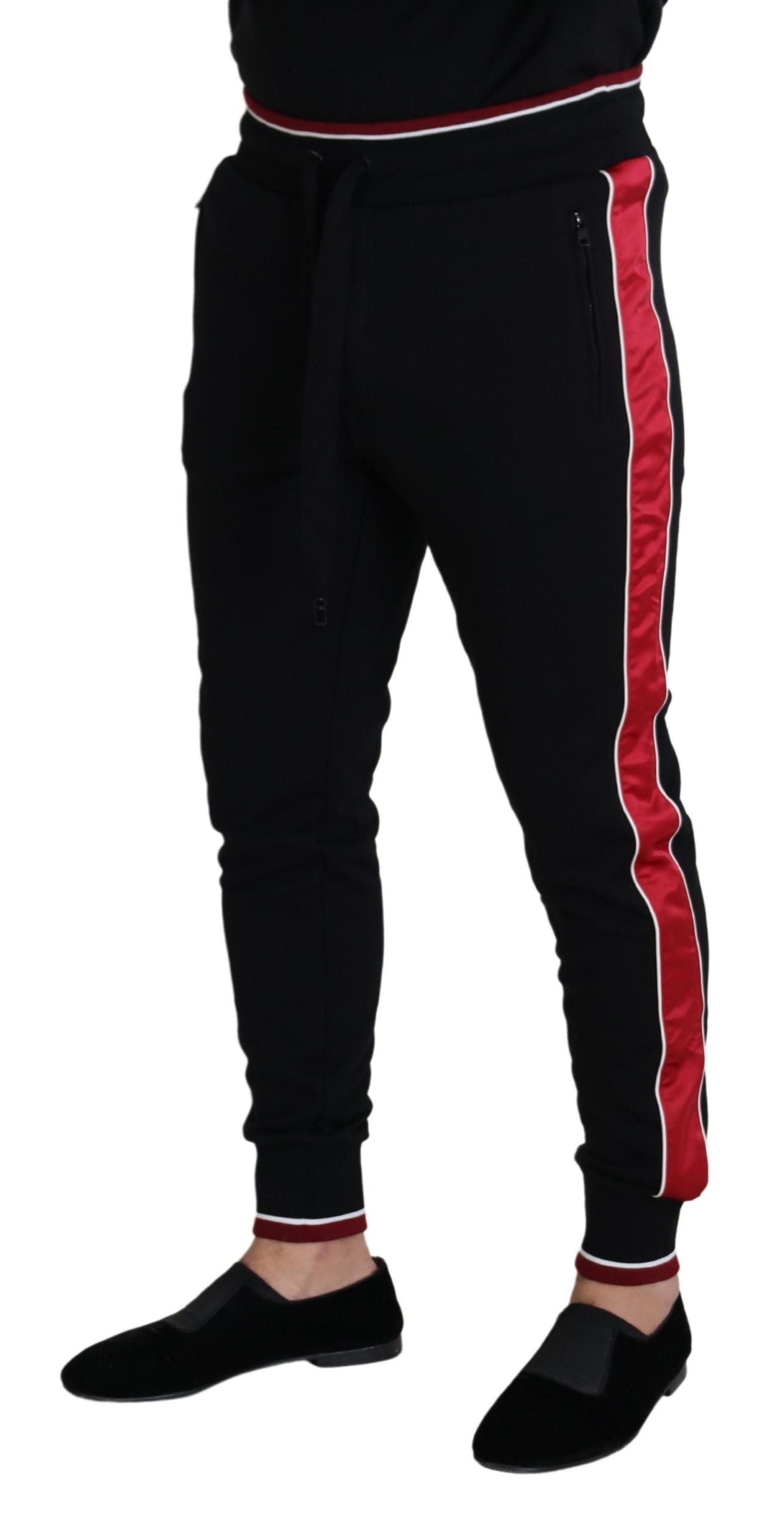 Dolce & Gabbana Elegant Black Jogging Sweatpants with Red Detail IT44 / XS