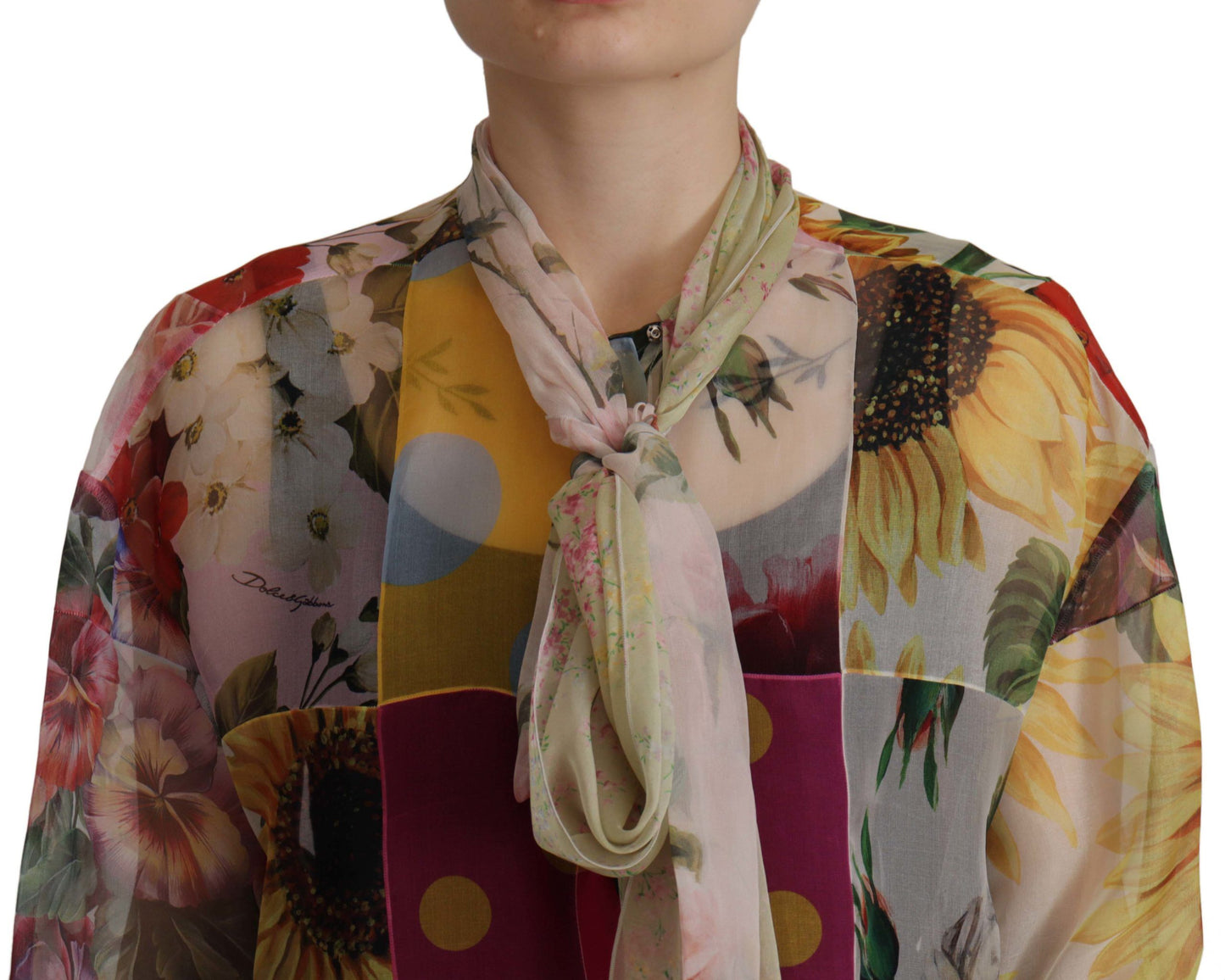 Dolce & Gabbana Multicolor Silk Ascot Collar Blouse IT42 | M