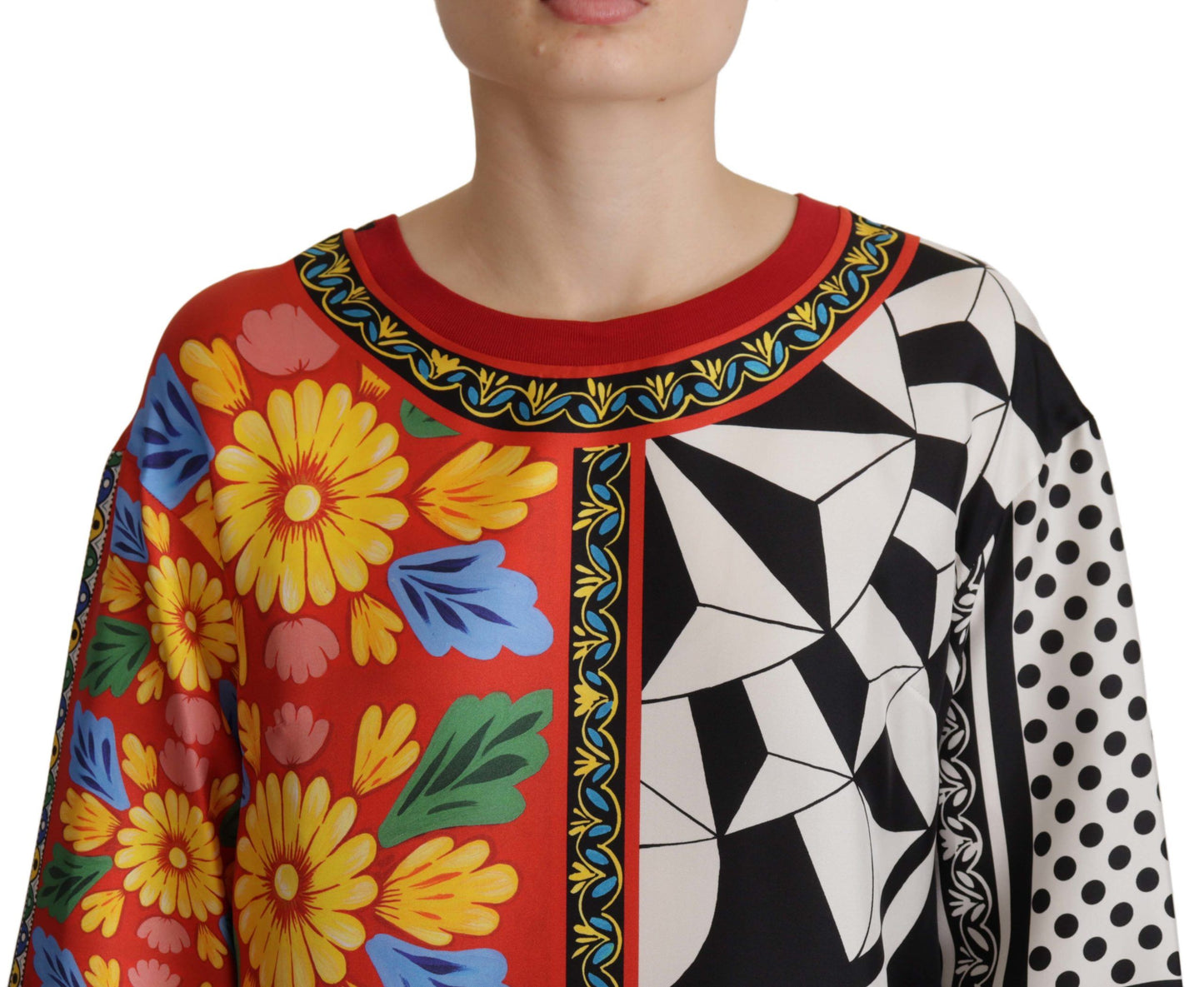 Dolce & Gabbana Silk Baroque Floral Round Neck Blouse IT38 / XS