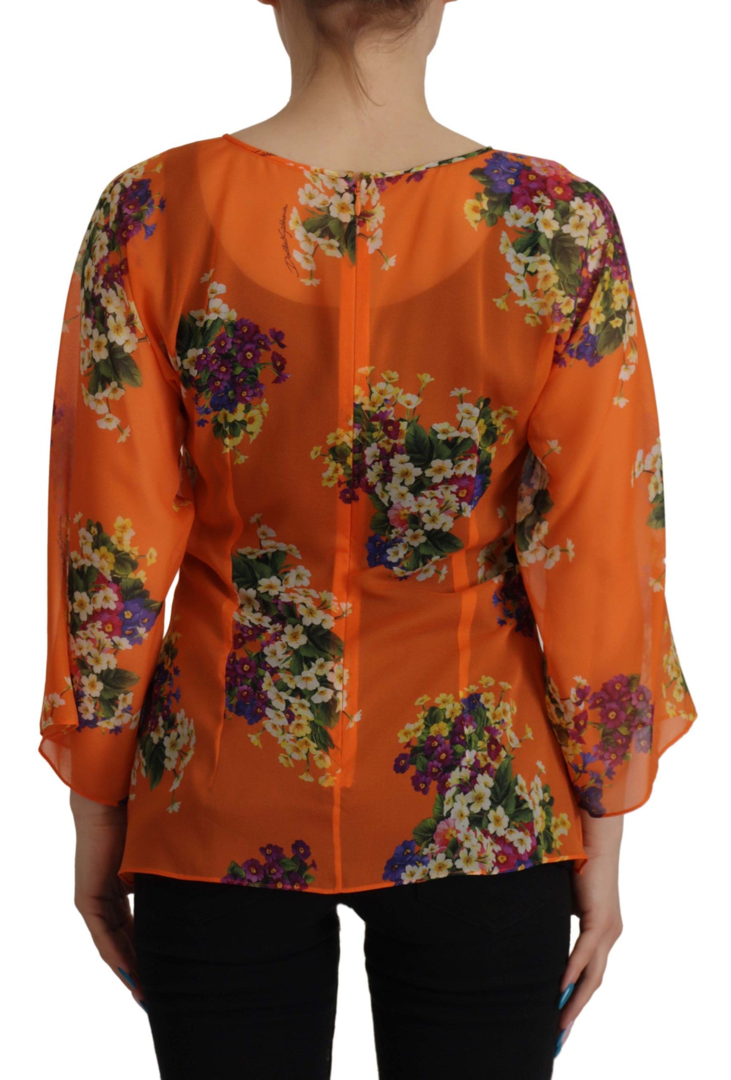 Dolce & Gabbana Elegant Floral Silk Blouse with Back Zipper IT40 | S