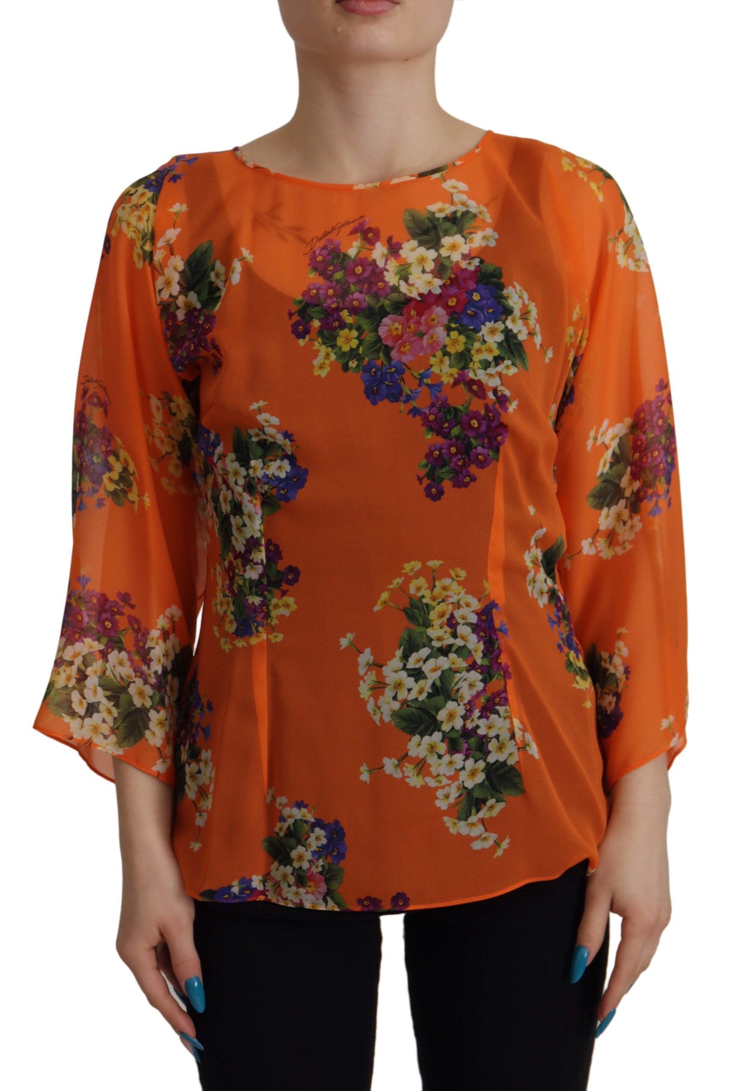 Dolce & Gabbana Elegant Floral Silk Blouse with Back Zipper IT40 | S