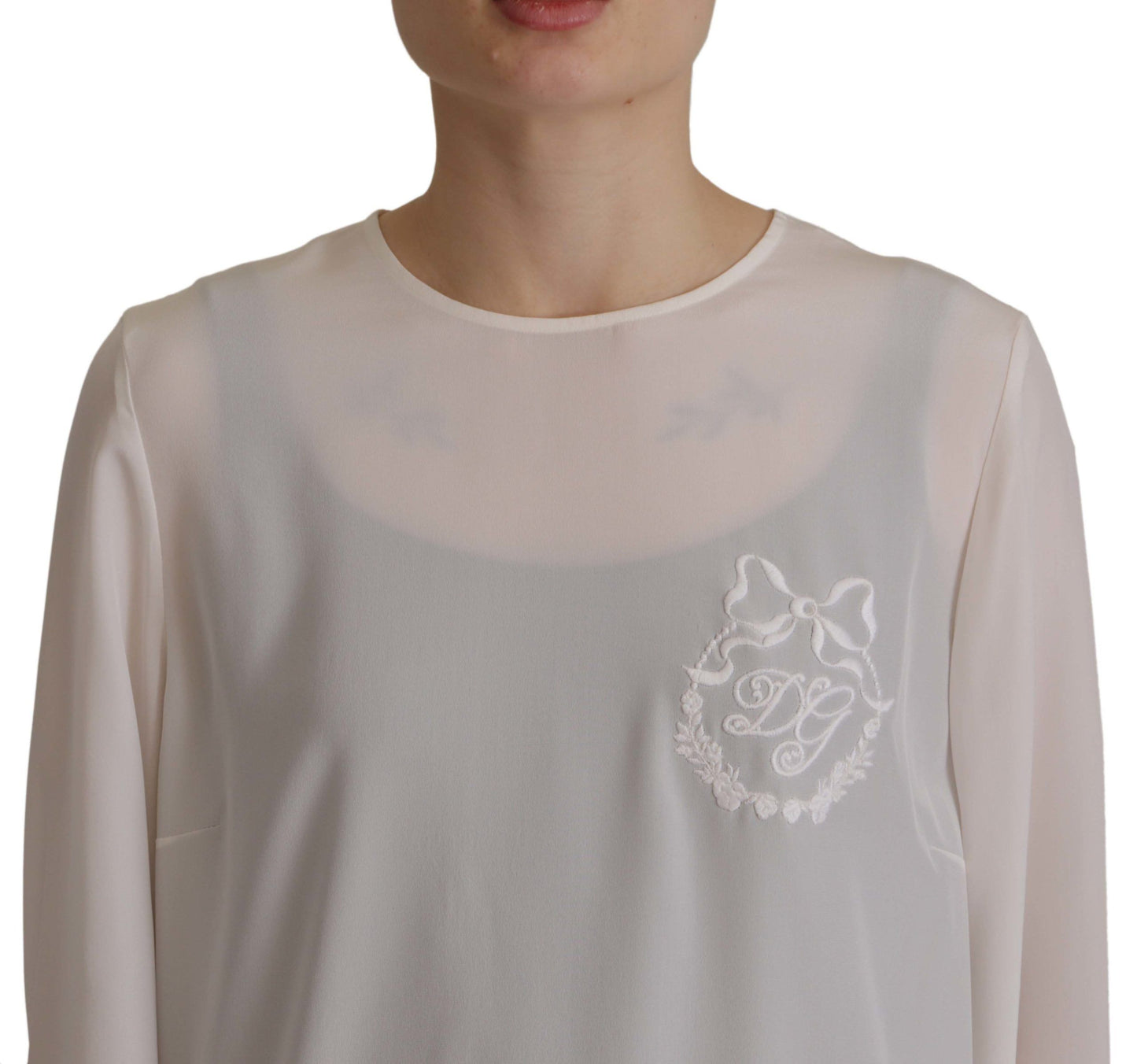 Dolce & Gabbana Elegant Silk Top with Logo Embroidery IT40 | S