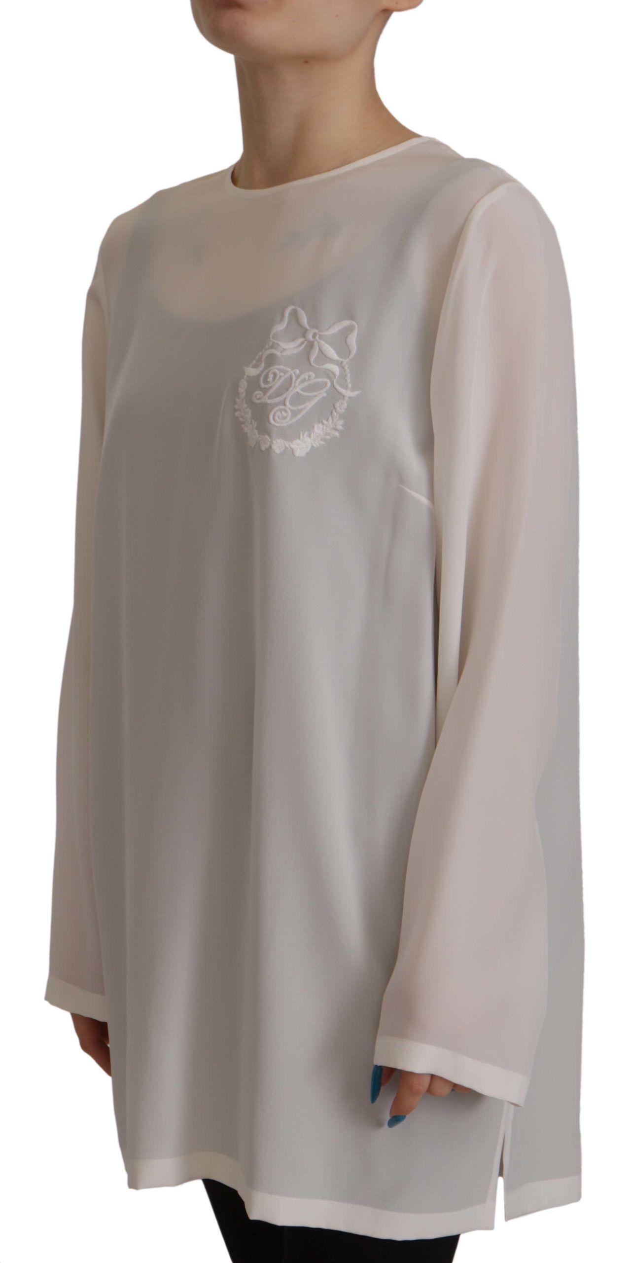 Dolce & Gabbana Elegant Silk Top with Logo Embroidery IT40 | S