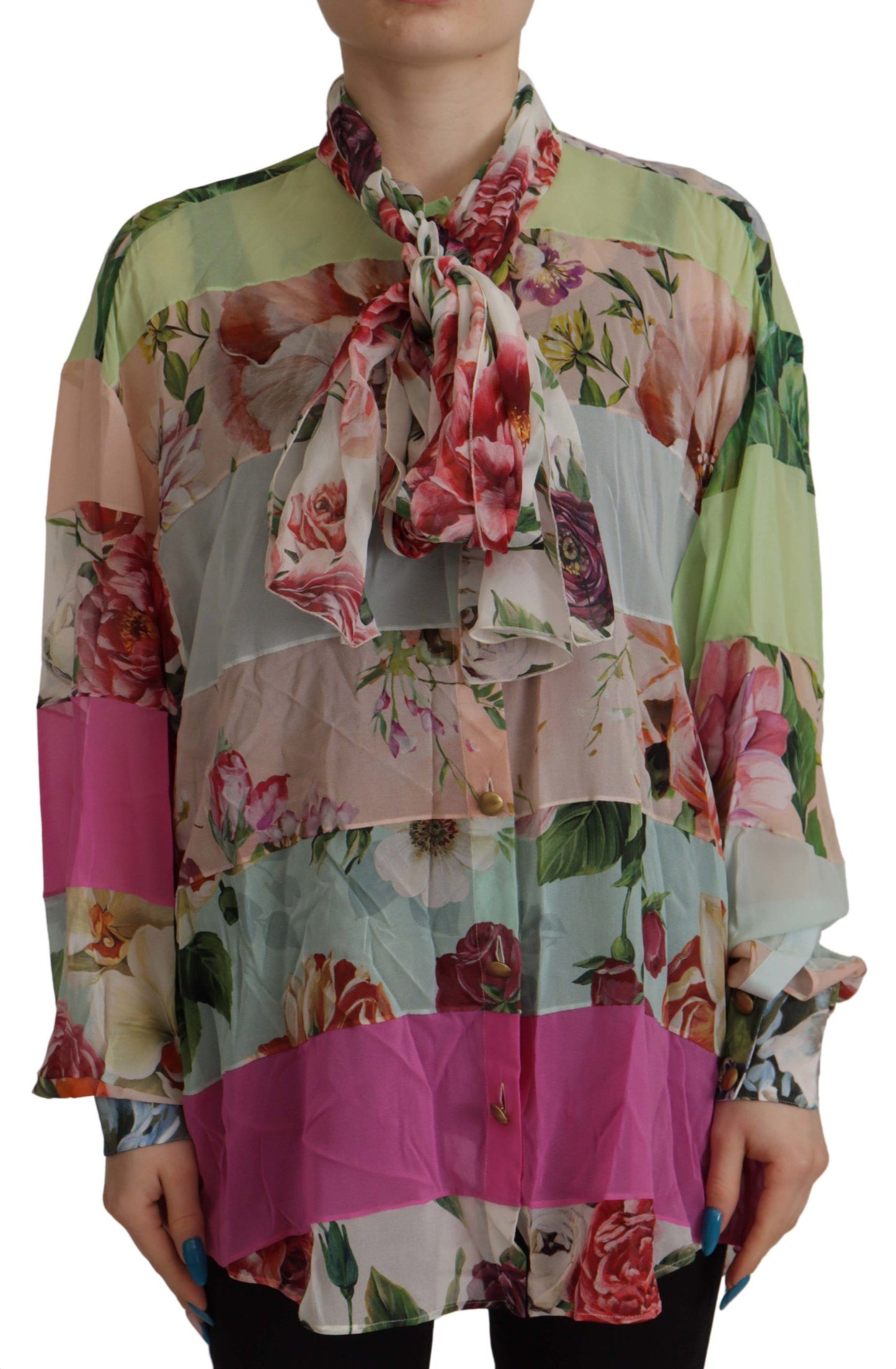 Dolce & Gabbana Elegant Floral Patchwork Silk Blouse IT42 | M