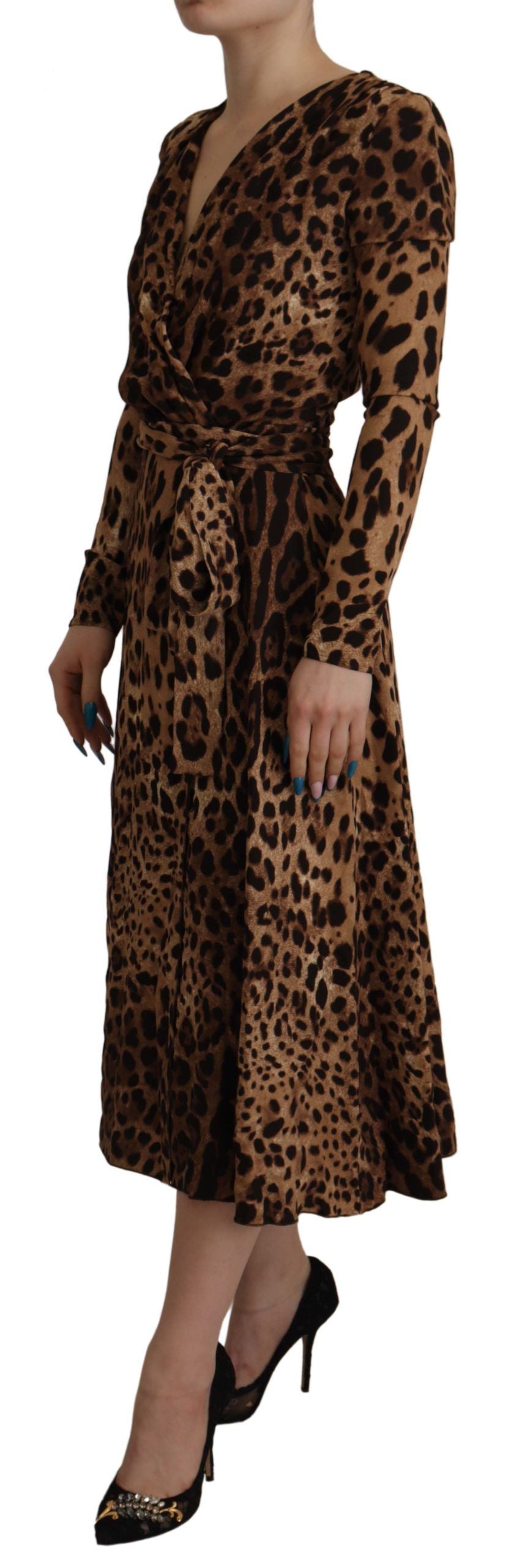 Dolce & Gabbana Elegant V-Neck A-Line Maxi Dress in Brown IT36 / XXS