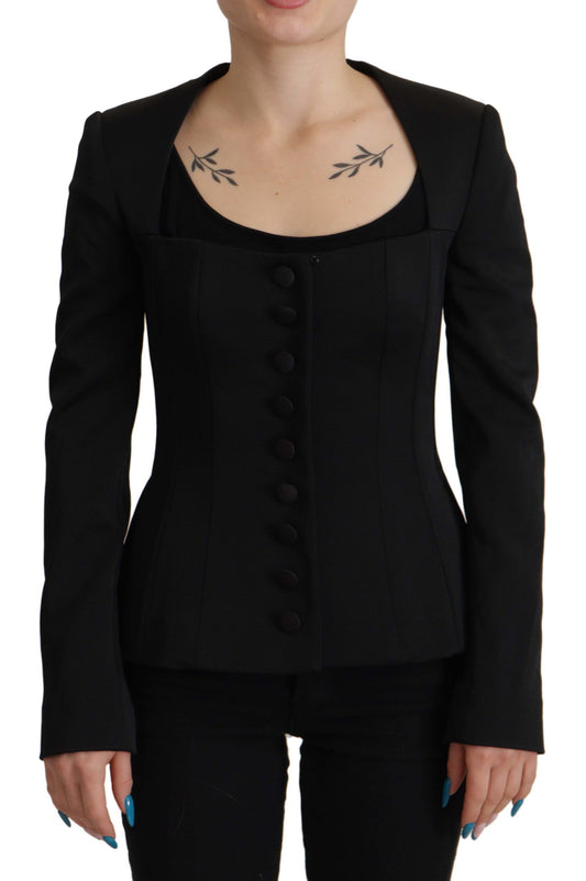 Dolce & Gabbana Sleek Black Snap Jacket with Silk Lining IT38 / XS