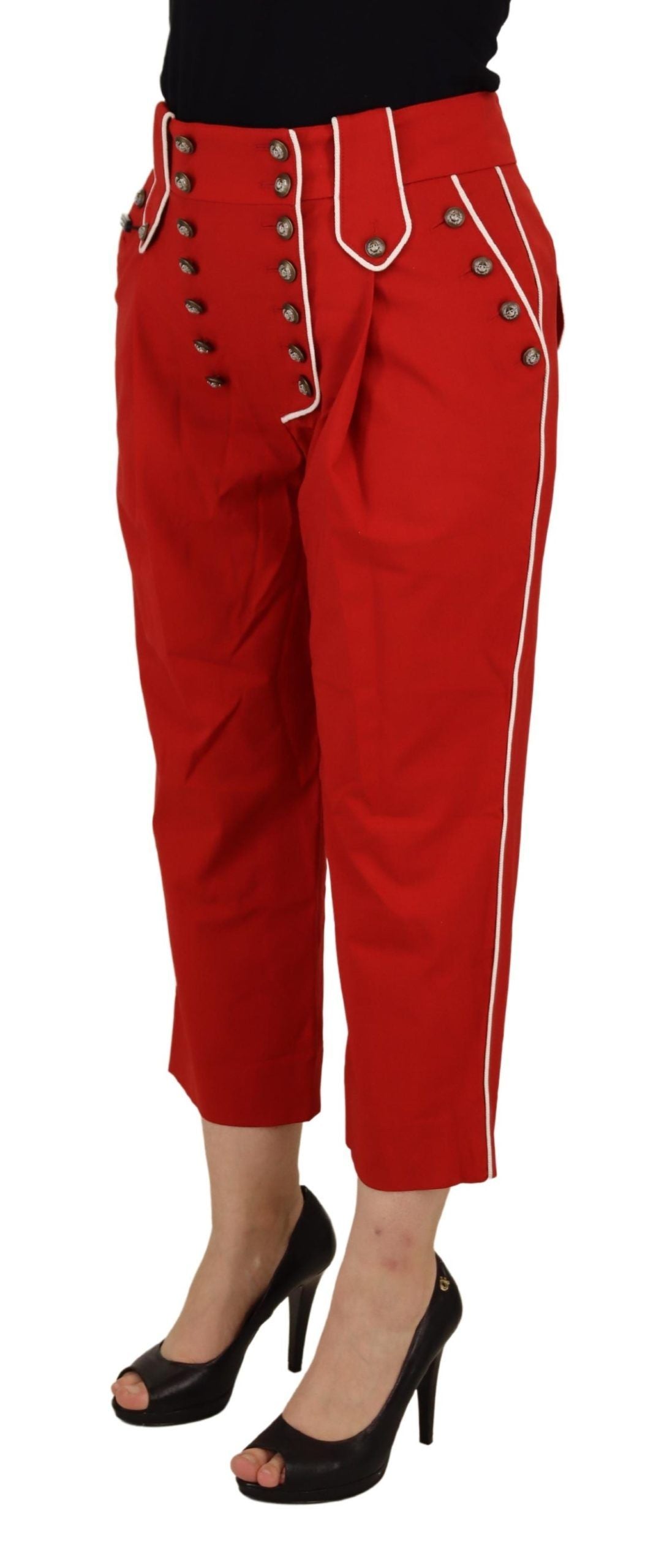 Dolce & Gabbana Elegant Red High-Waist Cropped Pants IT46 / XL