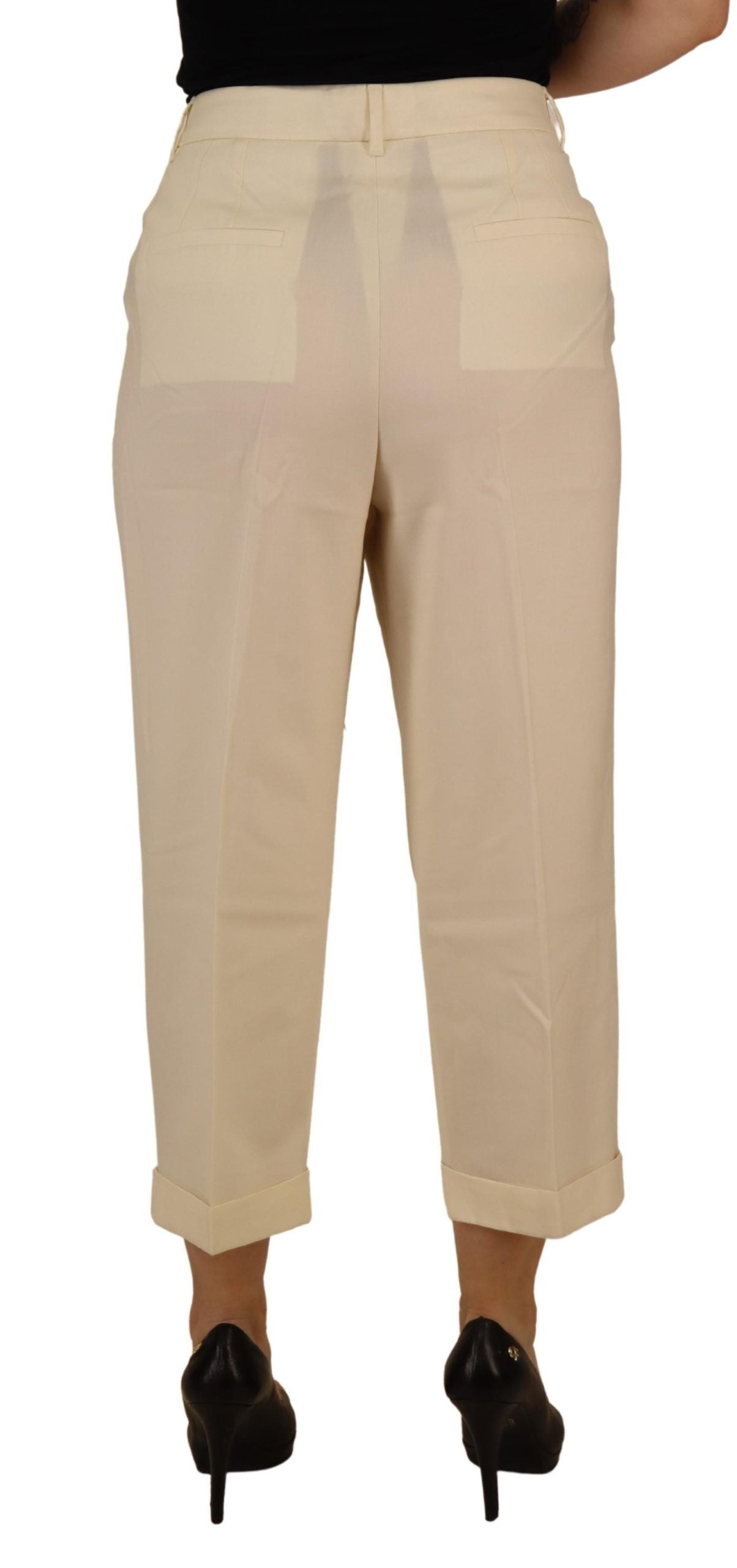 Dolce & Gabbana Elegant Ivory High-Waist Wool Pants IT50 / XXL