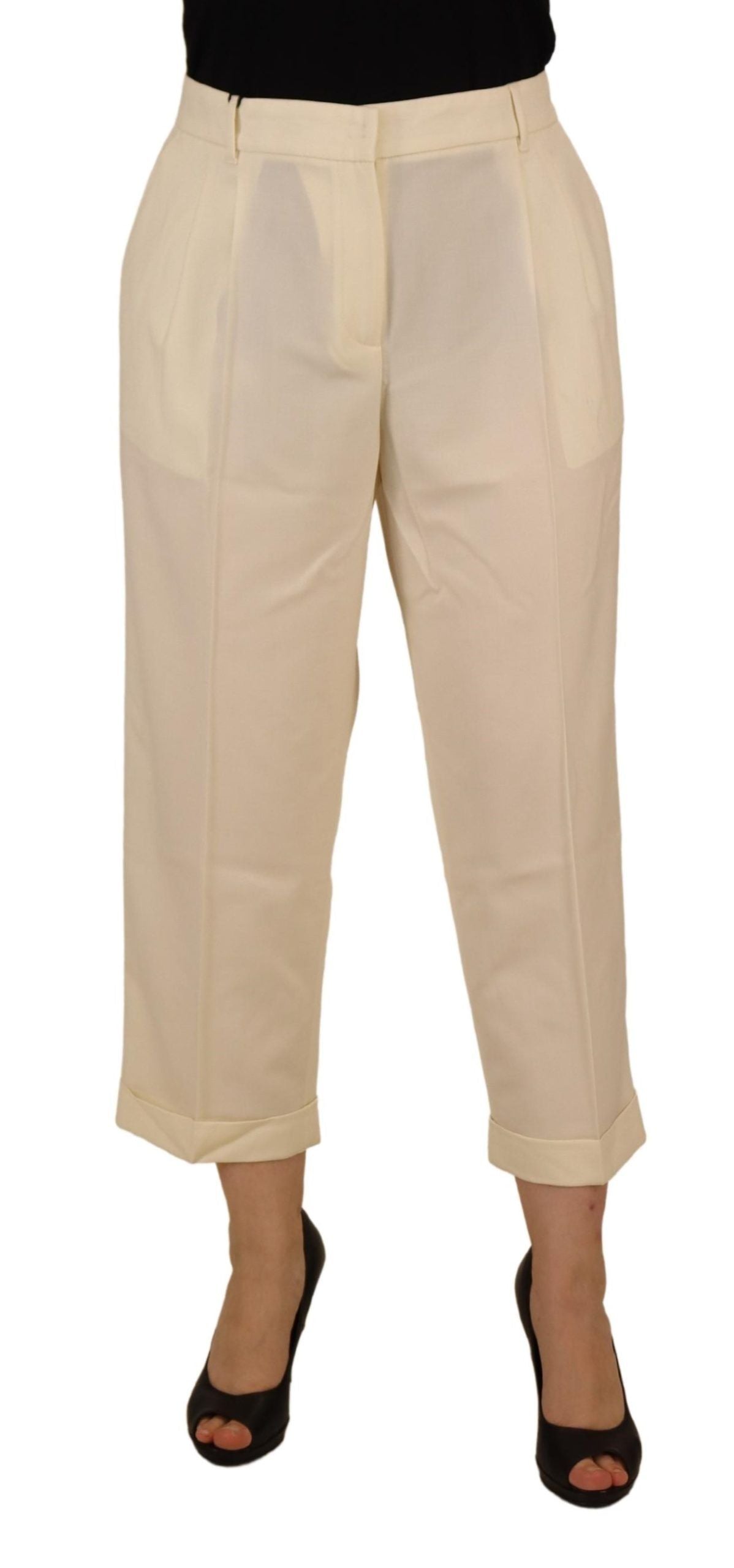 Dolce & Gabbana Elegant Ivory High-Waist Wool Pants IT50 / XXL