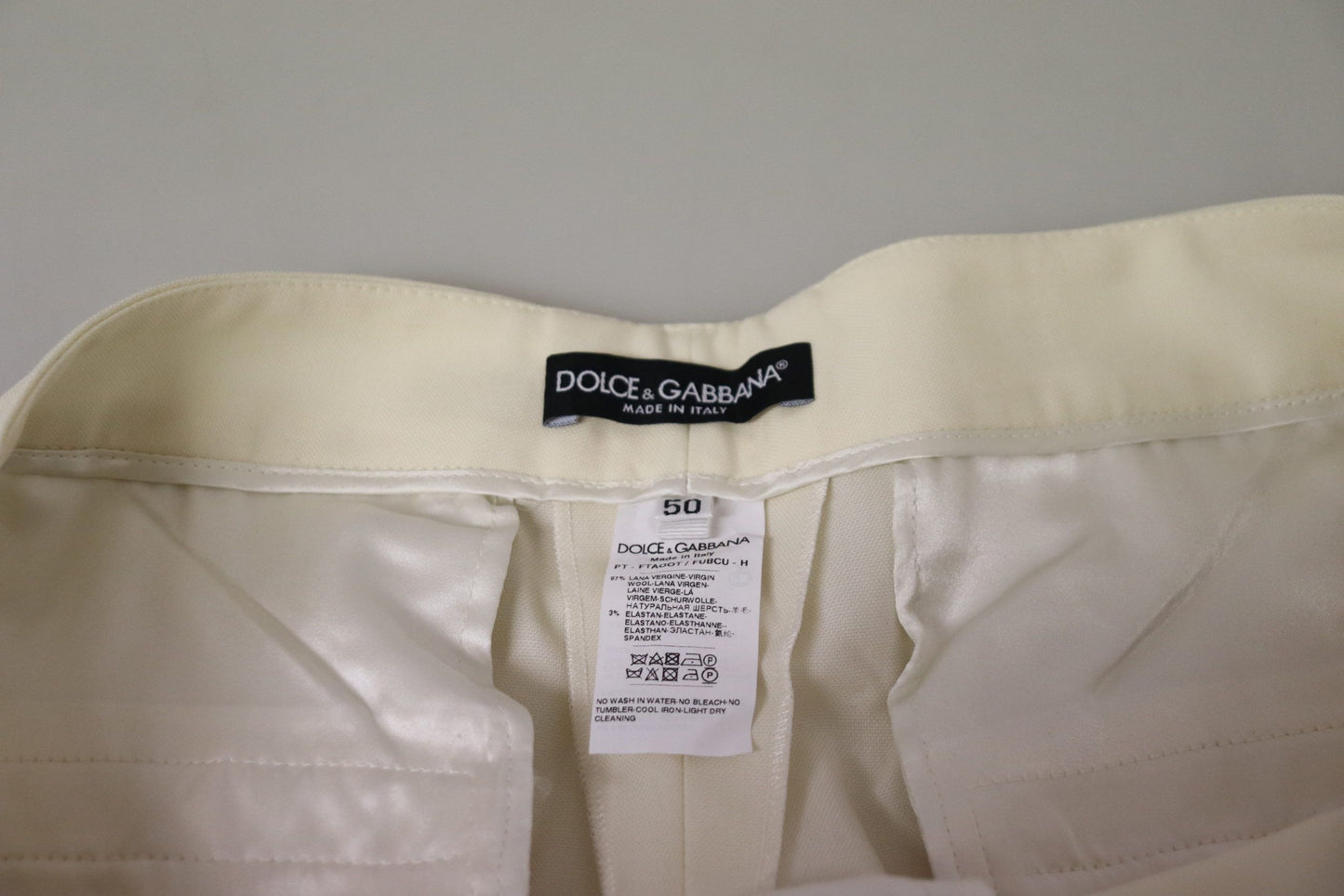 Dolce & Gabbana Elegant Ivory High-Waist Wool Pants IT50 / XXL