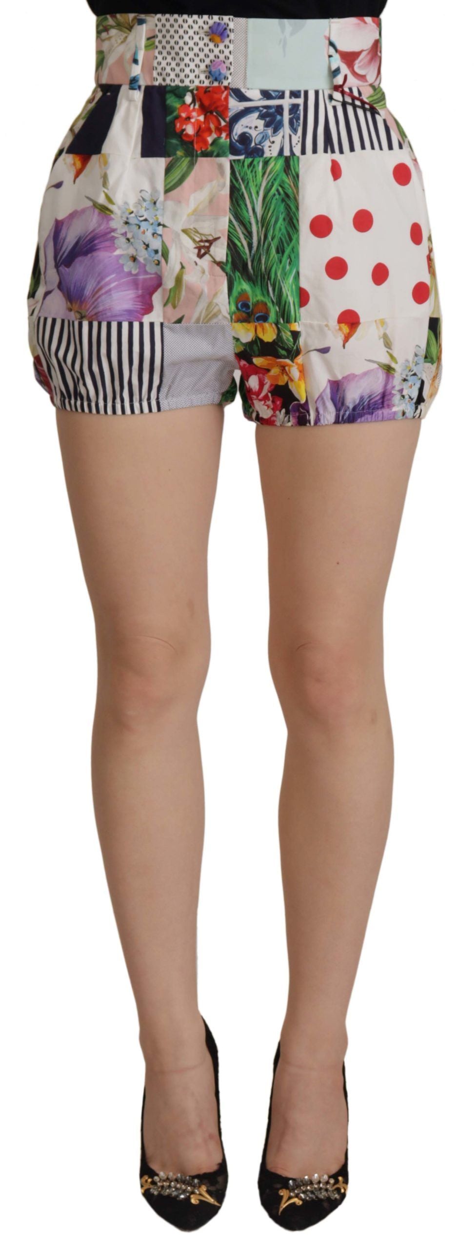 Dolce & Gabbana Patchwork High Waist Designer Shorts IT40 | S