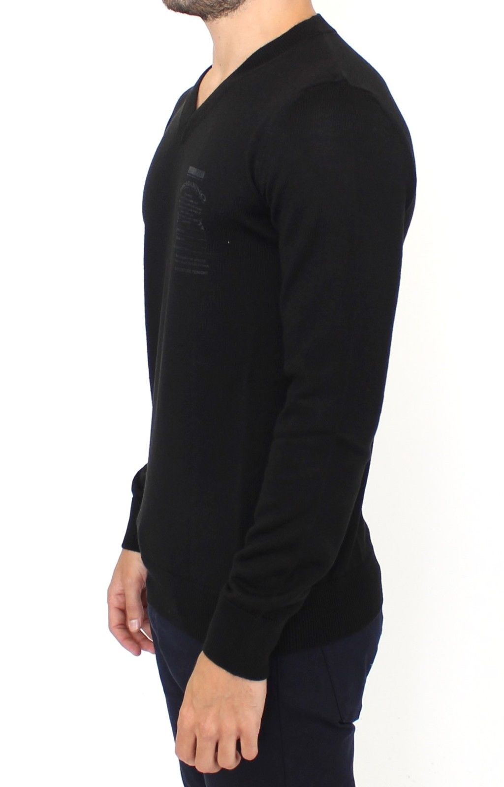 Ermanno Scervino Elegant Black V-Neck Wool Blend Sweater IT48 | M